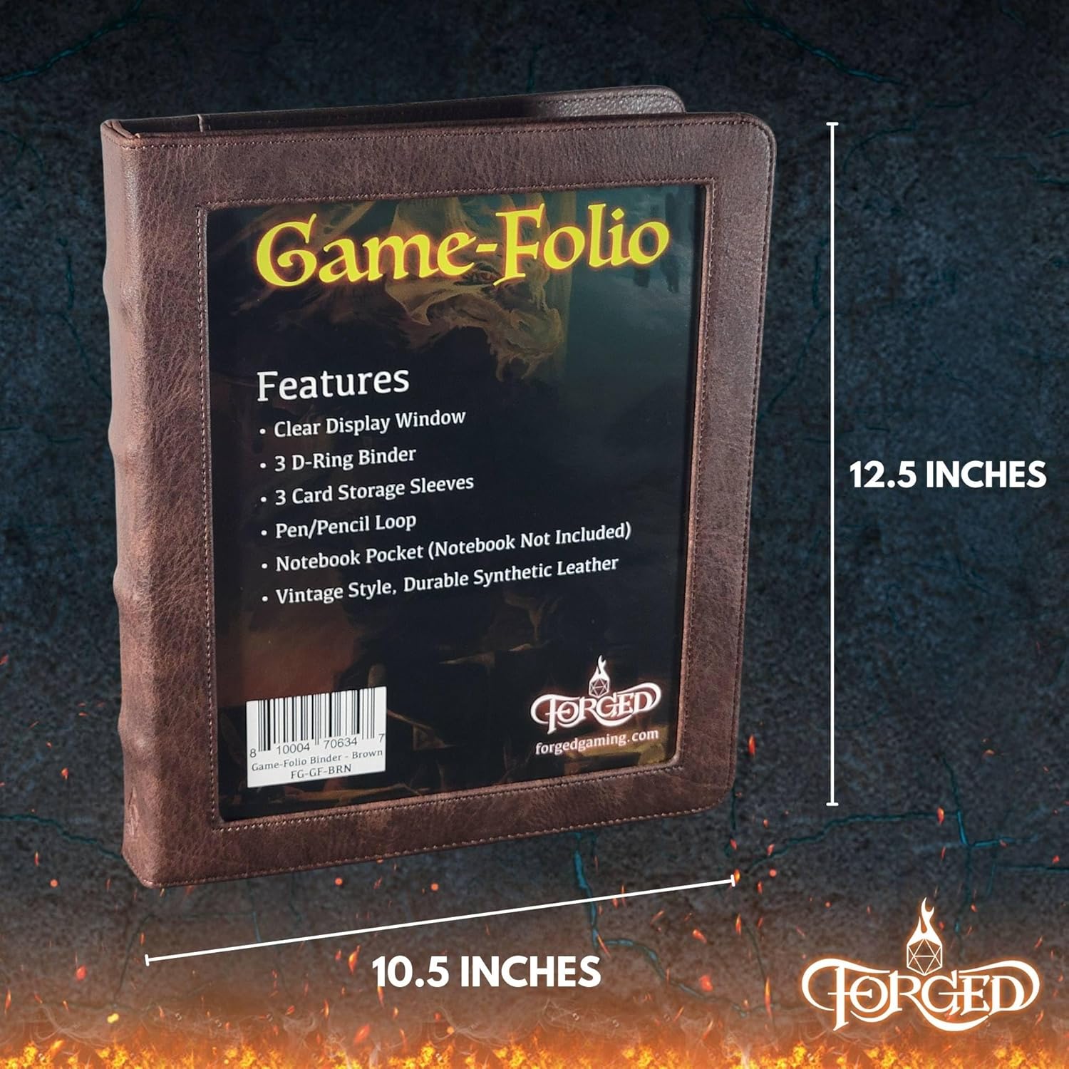 Forged Dice Co. Game-Folio – Carpeta de piel sintética, carpeta de juegos para hojas de personajes DND con organizador de tarjetas hechizas DND y
