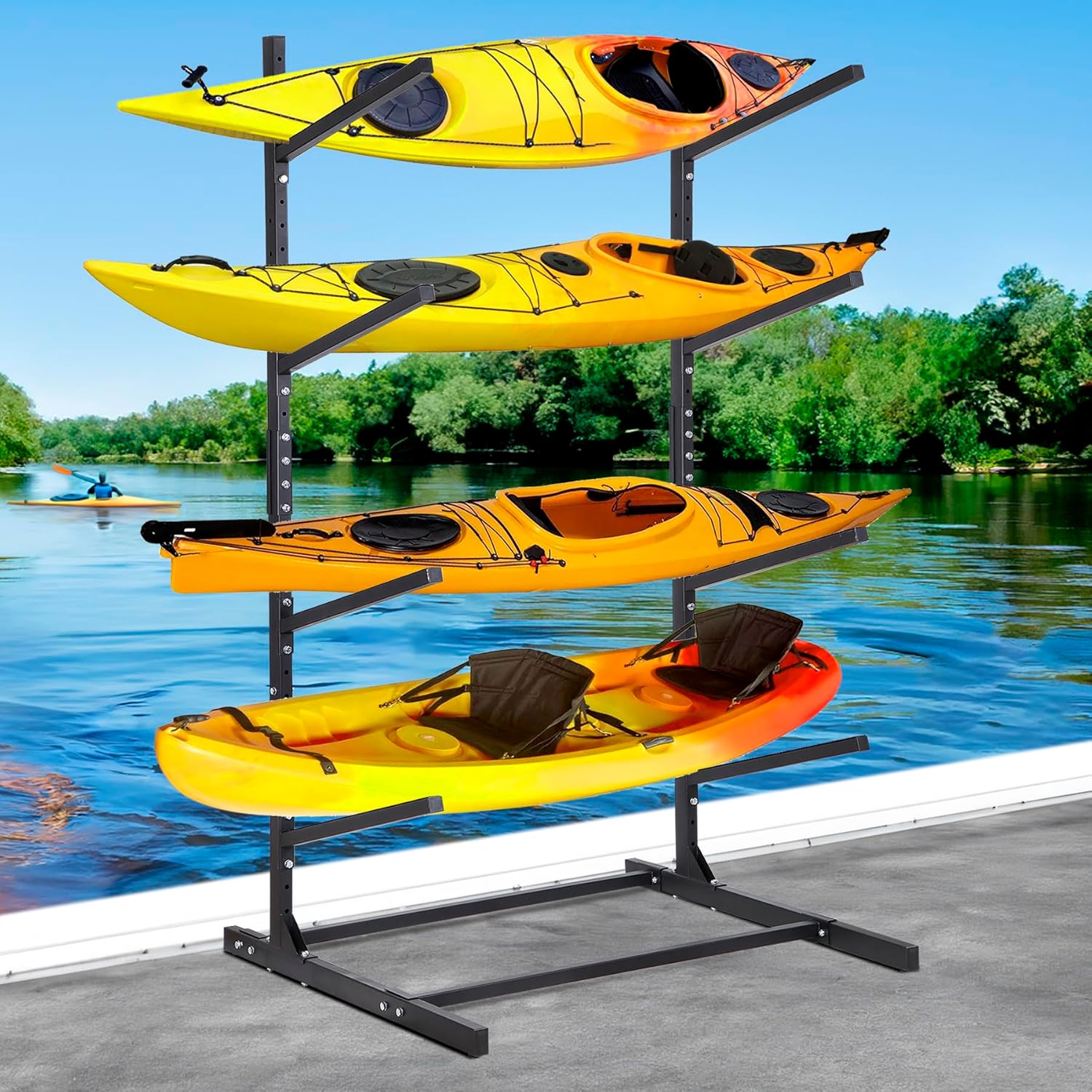 Freestanding Kayak Rackl, Adjustable Kayak and SUP Stand, Weatherproof and Heavy Duty Surfboard Storage Rack, Hold up Kayaks, SUPs, Paddleboards,