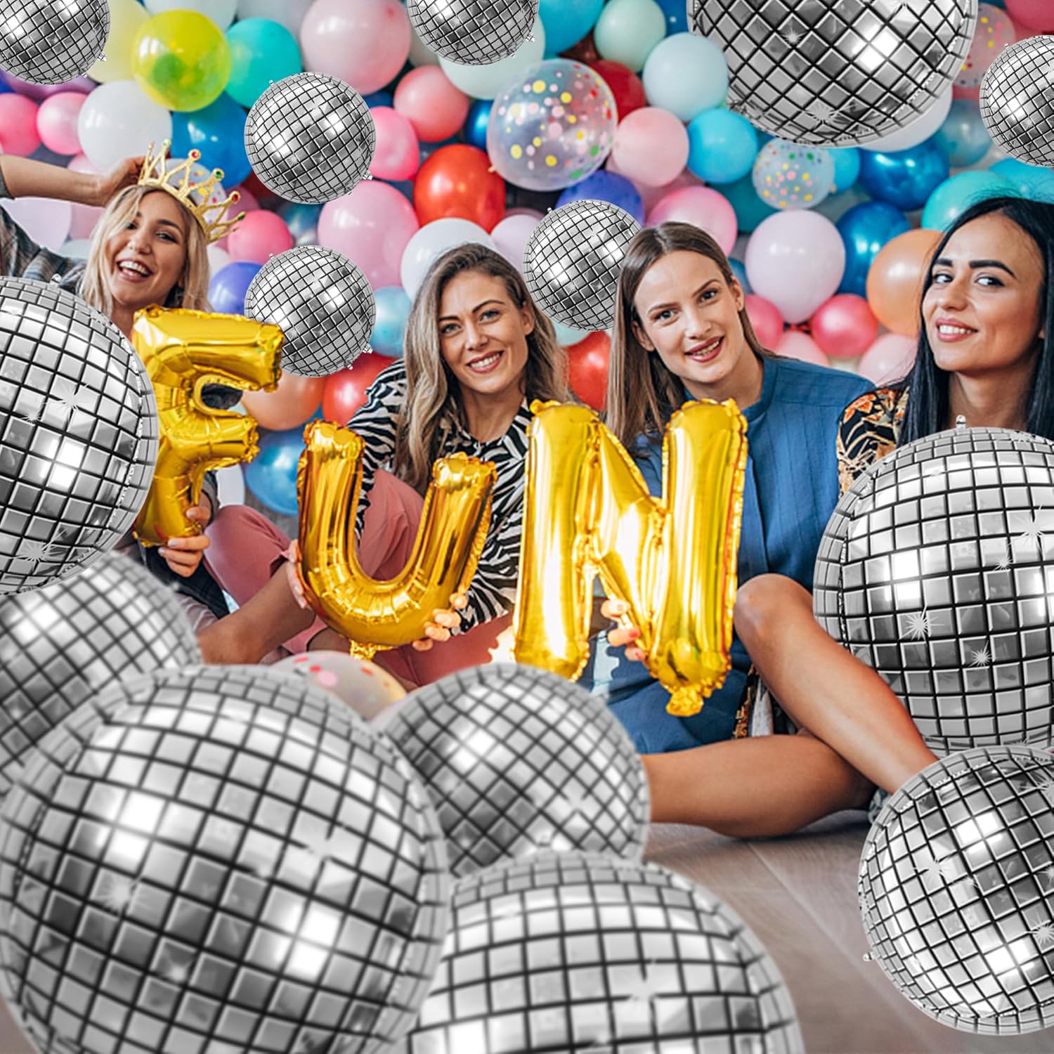 26 globos de bola de discoteca de diferentes tamaños, globos de discoteca grandes 4D de 10 pulgadas, 15 pulgadas, 22 pulgadas, globos de discoteca