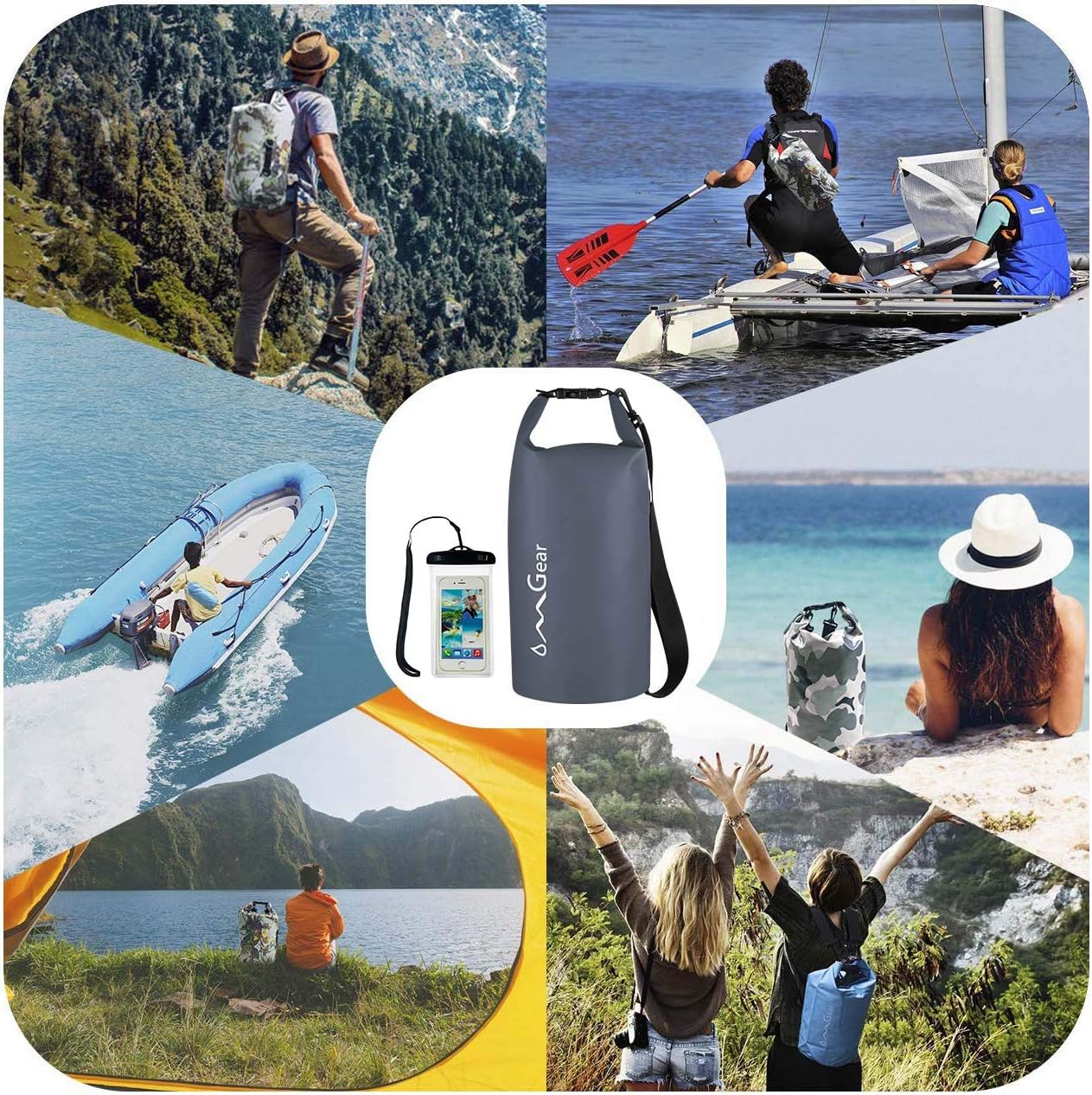 OMGear Mochila impermeable, bolsa impermeable para teléfono, 40, 30, 20, 10 y 5 L, flotante, saco seco para kayak, lancha, vela, piragüismo,