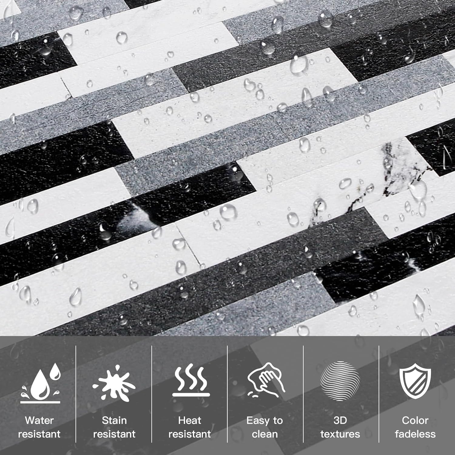 10 hojas de azulejos más gruesos para despegar y pegar, azulejos autoadhesivos para pared, diseño de piedra negra, para cocina, baño, lavandería,