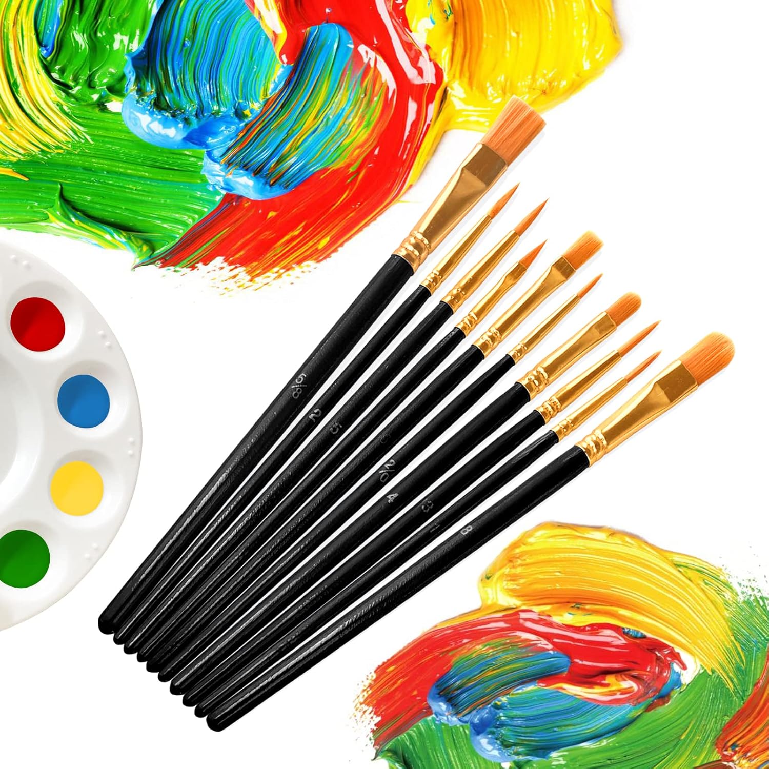 Juego de 100 pinceles de pintura, 100 pinceles de pintura negra al óleo y acuarela, cabezal de cepillo de nailon, juego de pinceles de pintura