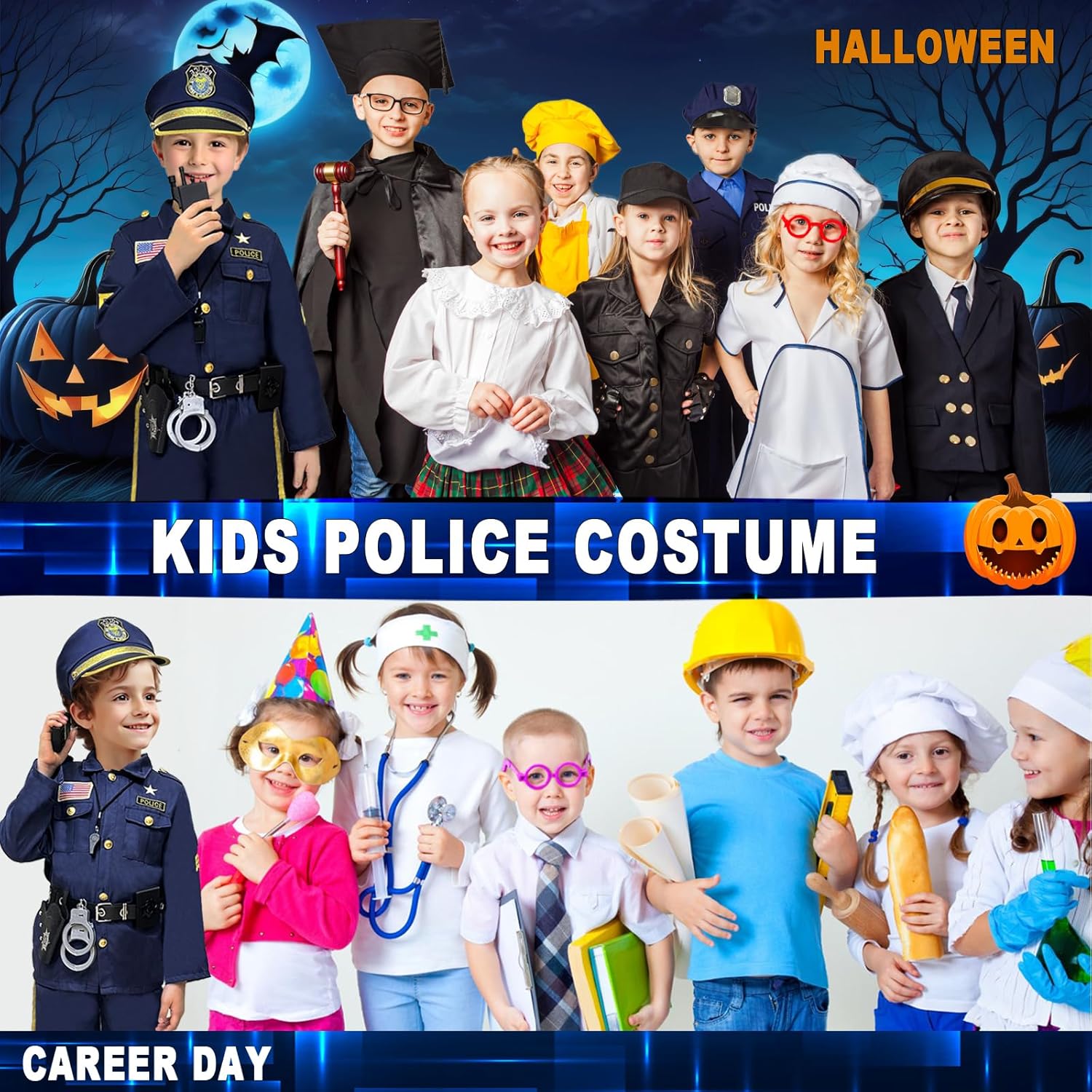 Disfraz de policía de Halloween para niños, exquisito disfraz de oficial de policía para niños, disfraces para niños y niñas, disfraz de policía,