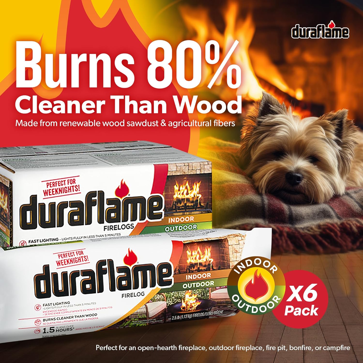 Duraflame Fogata de luz rápida para interiores y exteriores de 2.5 libras para campamento, fogatas y chimeneas, 4.5 horas de tiempo de combustión