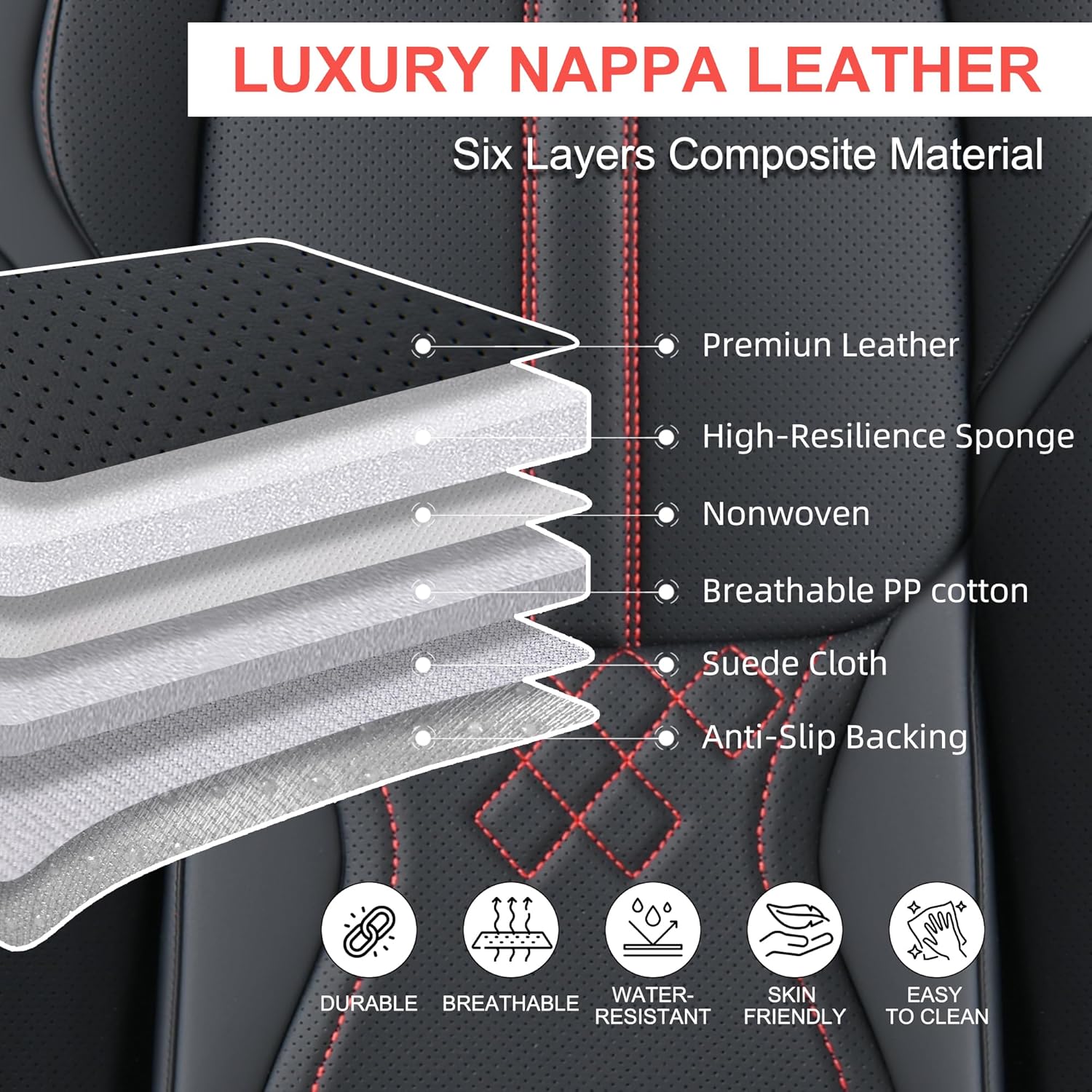 Juego completo de fundas de asiento de automóvil, 5 piezas, fundas de cojín de cuero sintético para autos, SUV, camionetas, accesorios universales