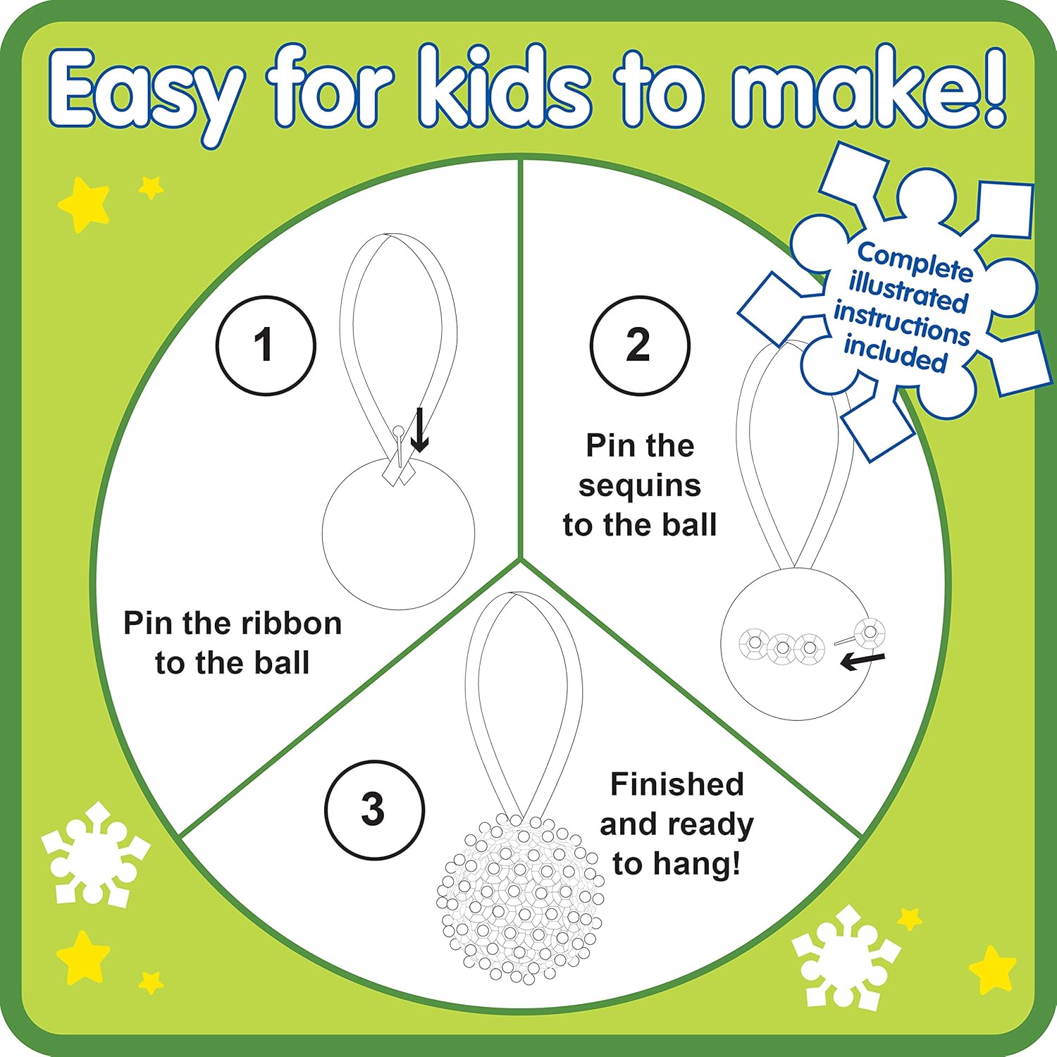 READY 2 LEARN – Crea tus propios adornos de lentejuelas – Juego de 6 – Manualidades de Navidad para niños – Decoraciones de árbol de Navidad – Todos