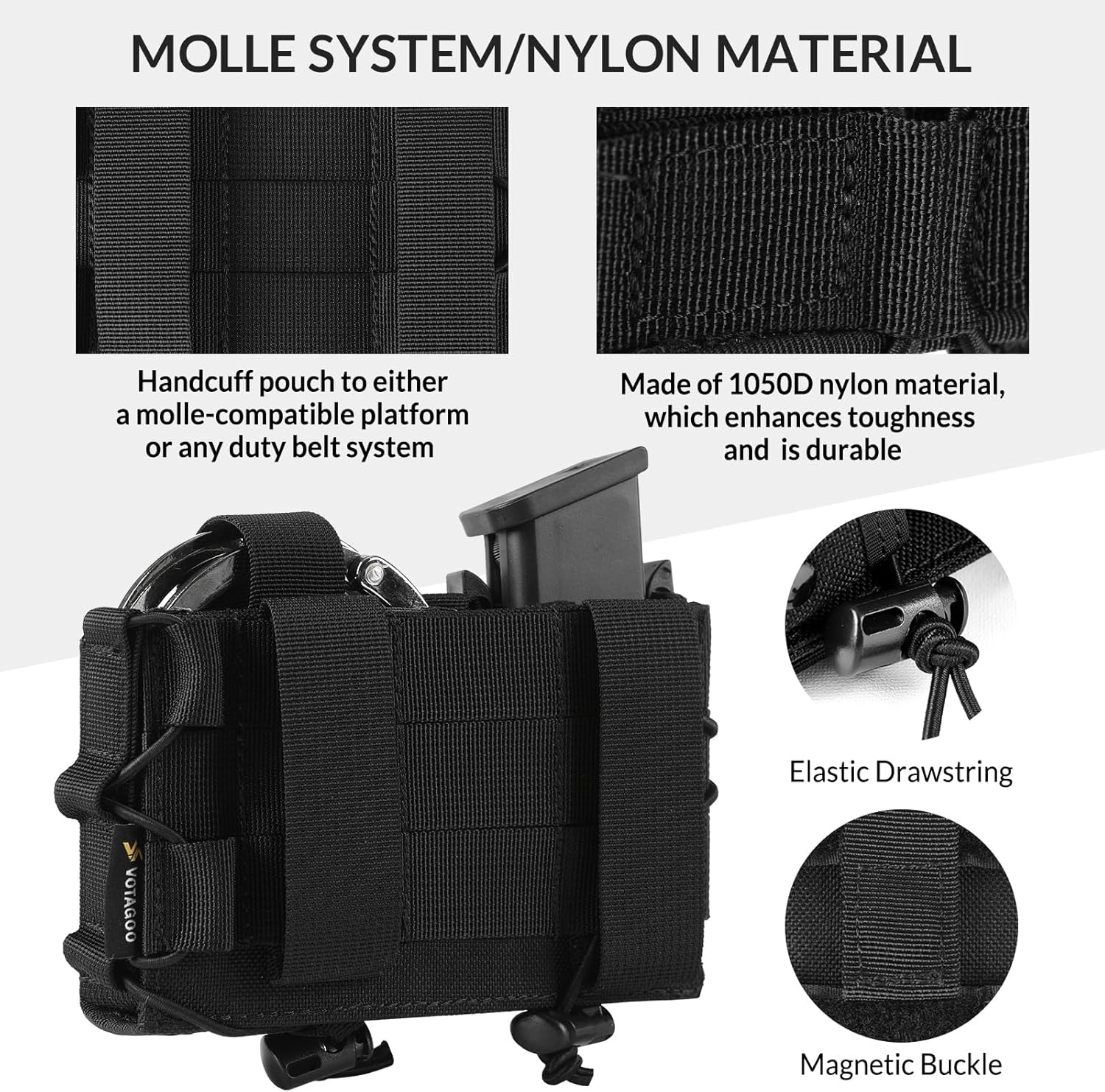 VOTAGOO GEAR Combo de bolsa para esposas de 0.354 in para revistas y esposas de cadena, ASP, esposas plegables compatibles con varios cinturones