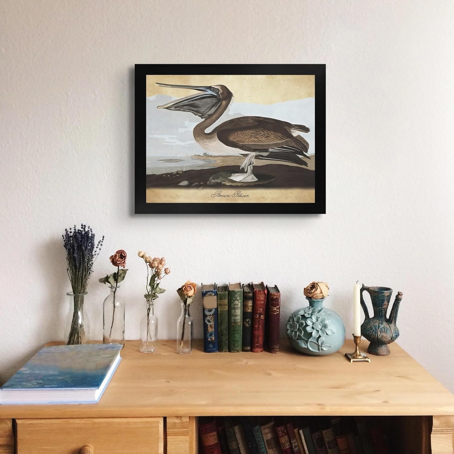 Brown Pelican por James Audubon – Marco biselado negro de 12 x 16 pulgadas  Decoración artística enmarcada  Reproducción de pinturas de obras de