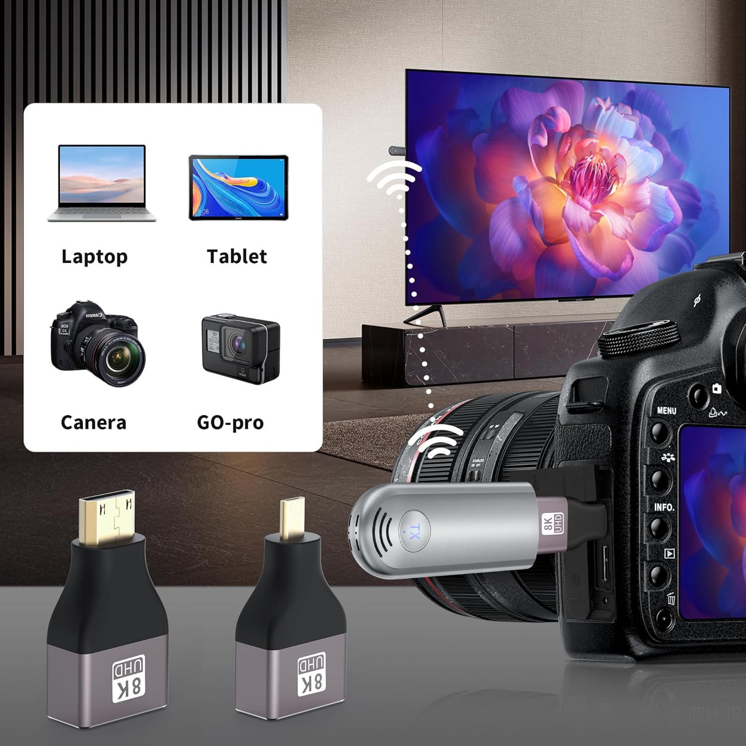 Transmisor y receptor HDMI inalámbrico, Plug & Play, kit extensor HDMI inalámbrico portátil 2.4G5G para transmitir video y audio a monitor desde
