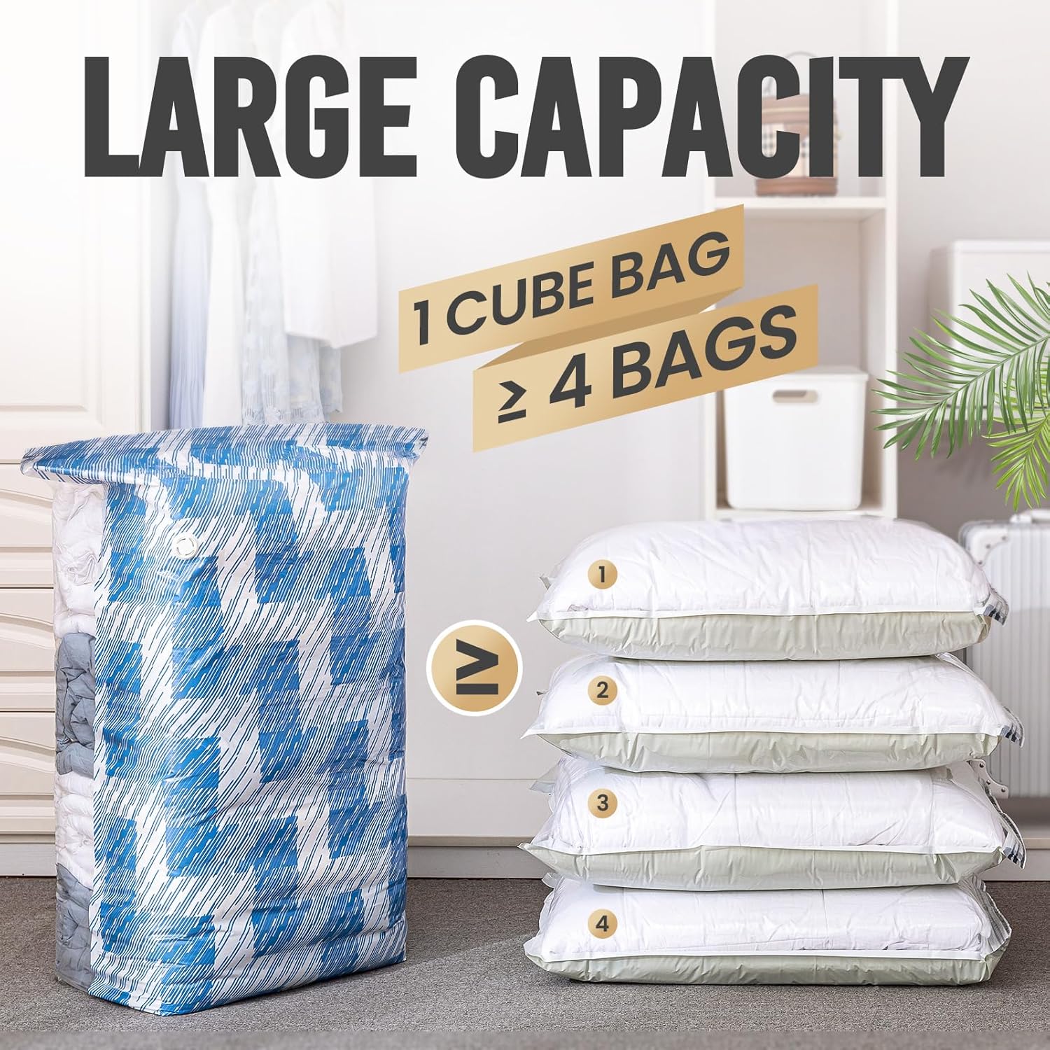 TAILI Paquete de 6 bolsas de almacenamiento al vacío, bolsas de ahorro de espacio jumbo de 31 x 40 x 15 pulgadas, bolsa de sellado al vacío Blue