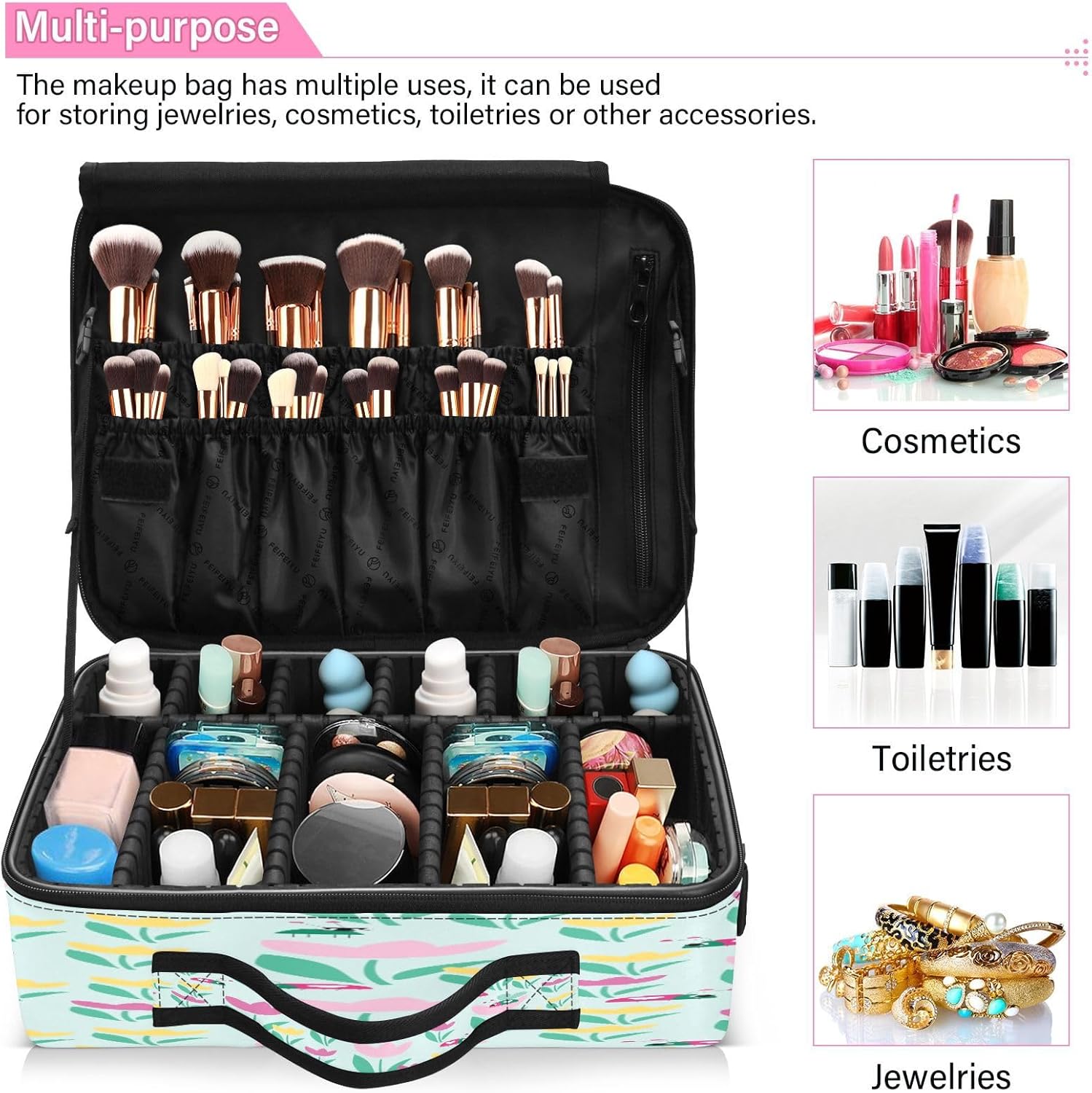 Flower Fashion Green travel cosmetic bags for women travel beauty bag makeup bag zipper portable travel makeup cosmetiqueras para maquillaje men