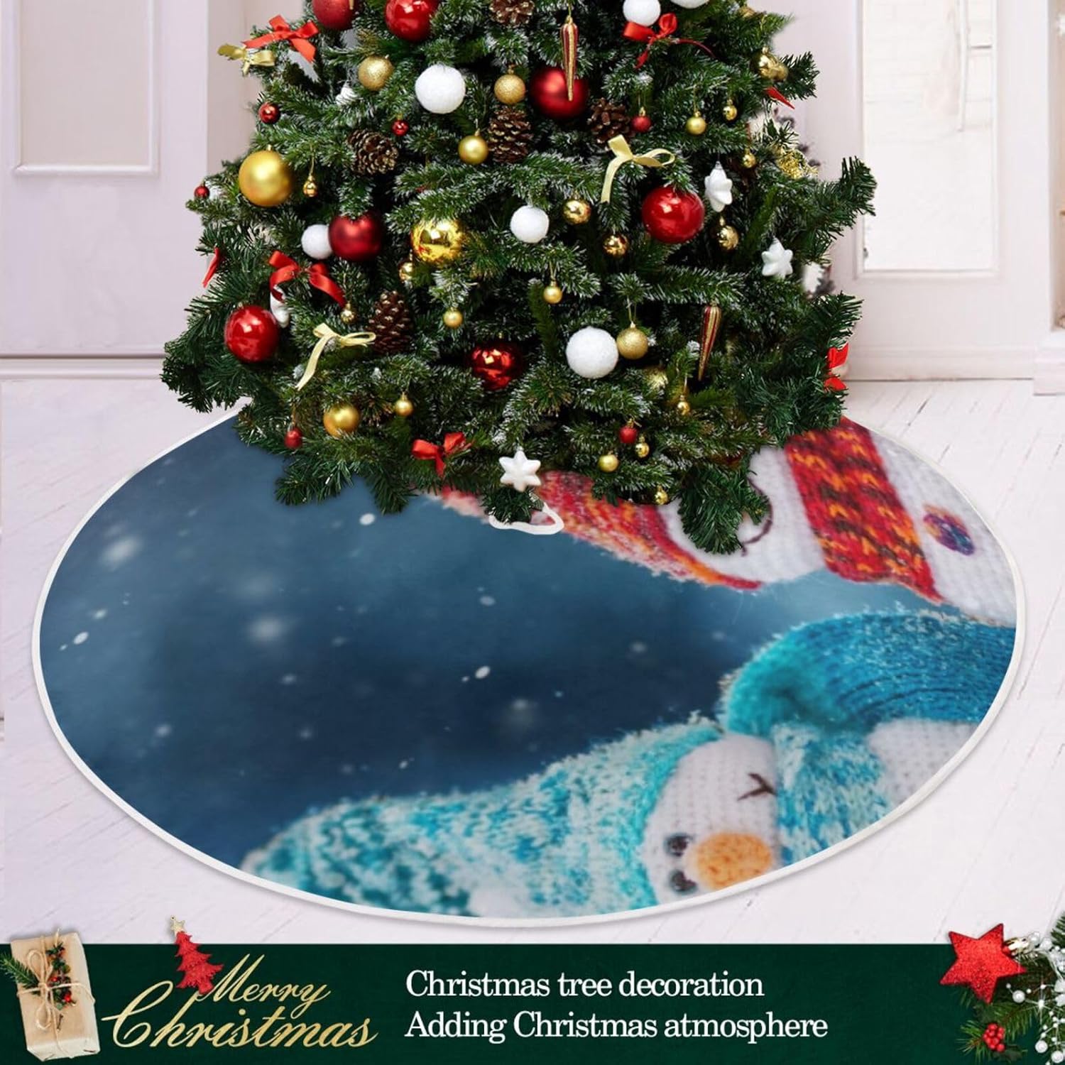 Muñecos de nieve en suaves árboles de nieve, falda suave para árbol de Navidad, falda de decoración de árbol de Navidad, falda pequeña para árbol de