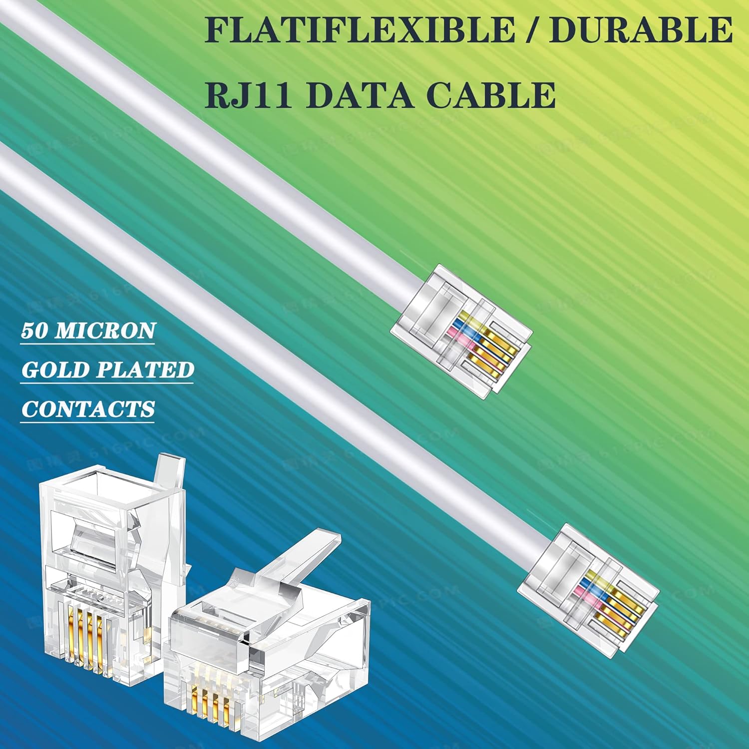 Paquete de 3 cables de extensión de teléfono de 6 pulgadas con enchufes RJ11 6P4C estándar para teléfono fijo y fax (3, blanco, 6 pulgadas)
