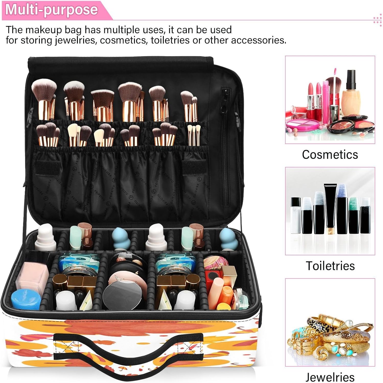 Autumn Theme travel cosmetic makeup bag travel makeup brush opening makeup bag makeup bag opens flat cosmetiquera de viaje para hombre for women
