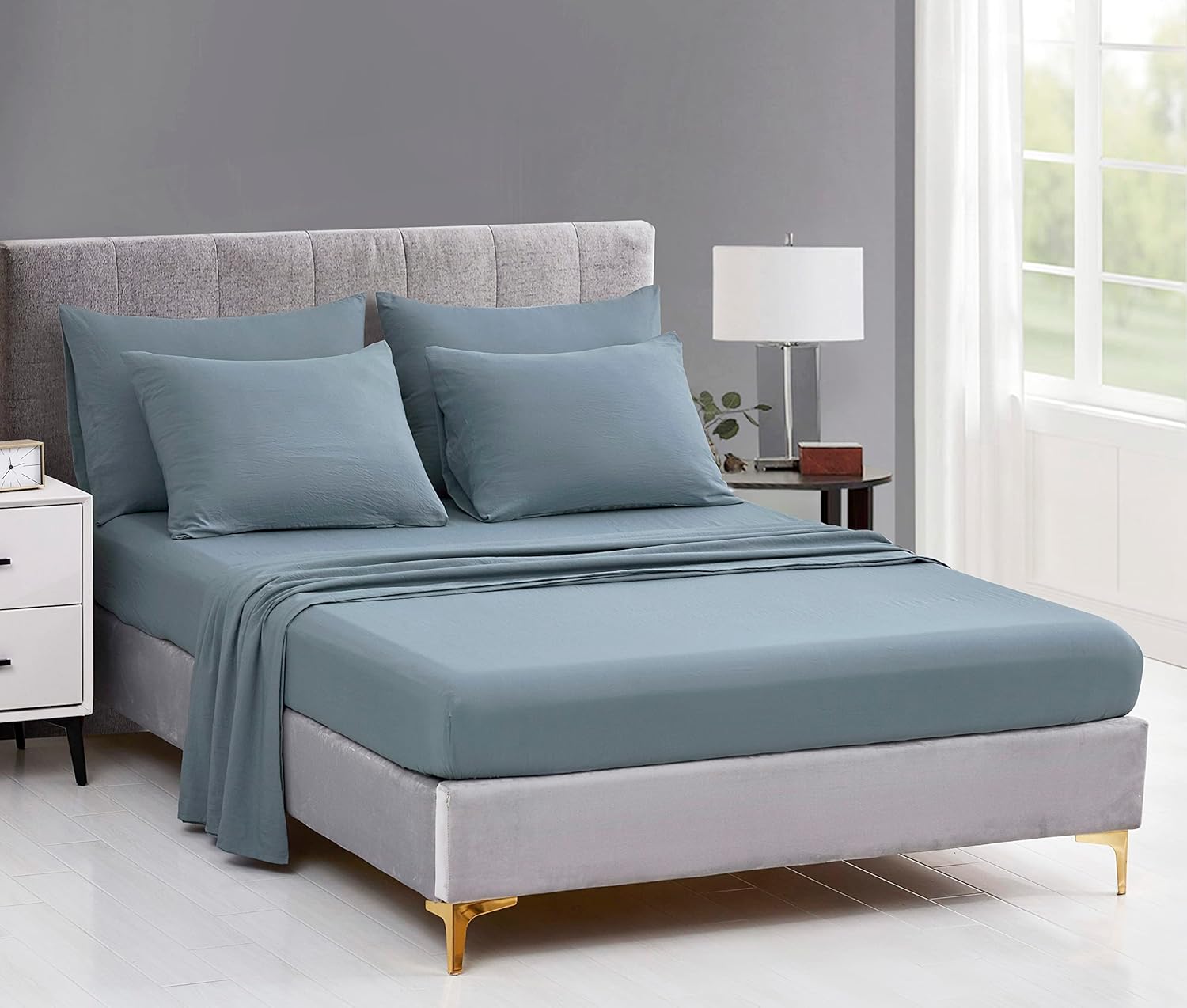 Chezmoi Collection Piper – Juego de cama matrimonial en una bolsa, 7 piezas, acolchado hexagonal de panal de abeja, suave lavado, microfibra de