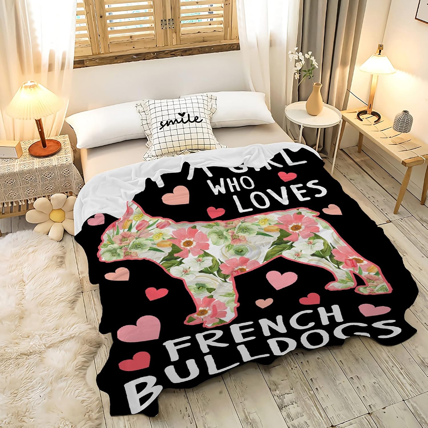 Just A Girl Who Loves – Manta de franela de Bulldogs franceses, súper suave y acogedora, para sofá y cama, ligera y duradera, adecuada para todas