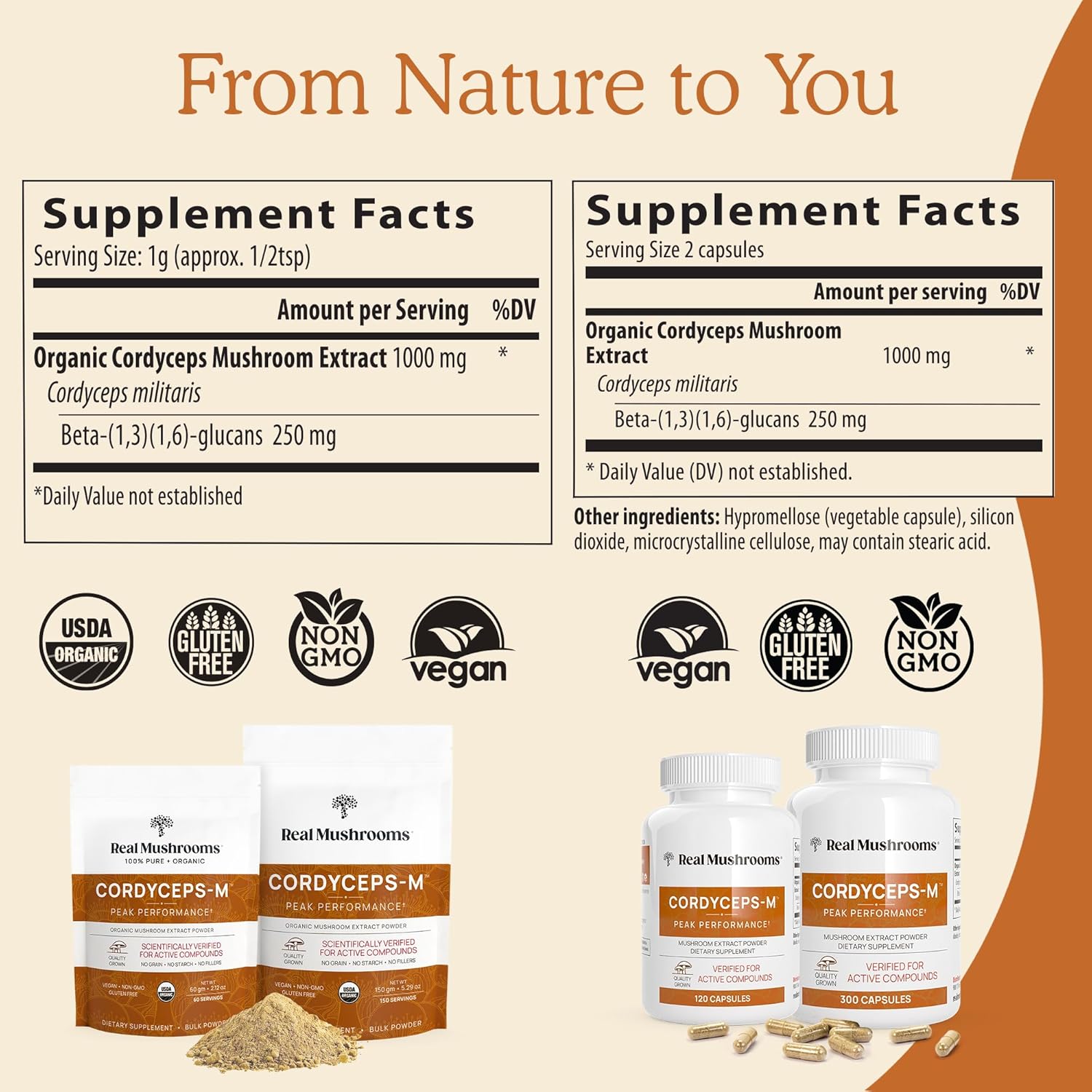 Real Mushrooms Cordyceps Powder – Polvo de extracto de hongos de alto rendimiento con Cordyceps Militaris orgánico para apoyo energético e