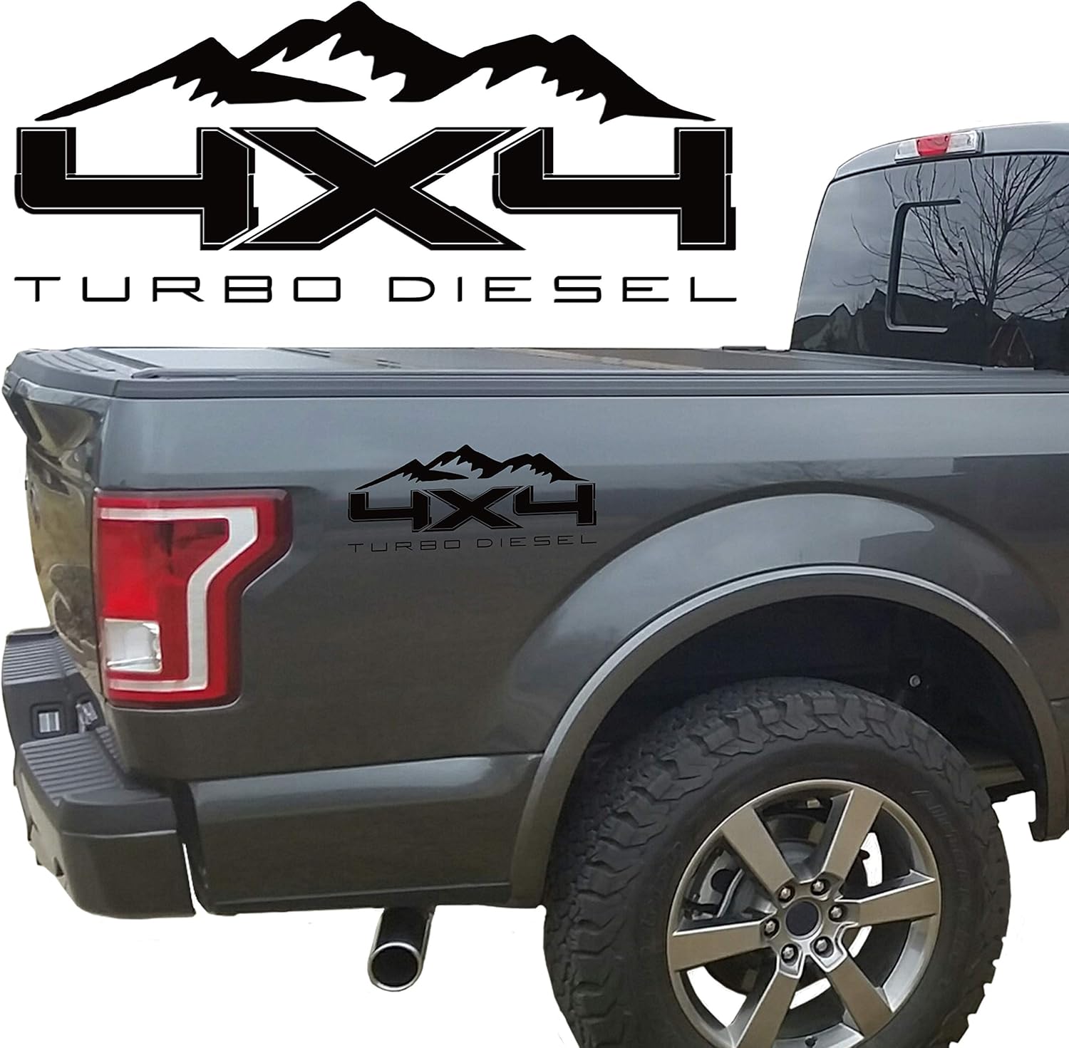 4X4 Turbo Diesel Mountain Bedside Vinyl Decal for Ford Trucks Matte Black