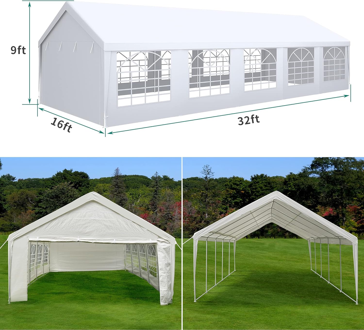 YITAHOME Tienda de campaña para fiestas de 16 x 32 pies, resistente al aire libre, carpa para eventos, carport de acero galvanizado mejorado con