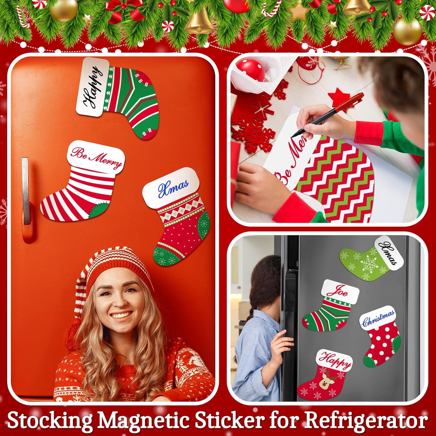 Copkim 9 imanes de Navidad, calcetines de Navidad, para refrigerador, crucero, decoración de puerta de crucero, calcomanías magnéticas coloridas con