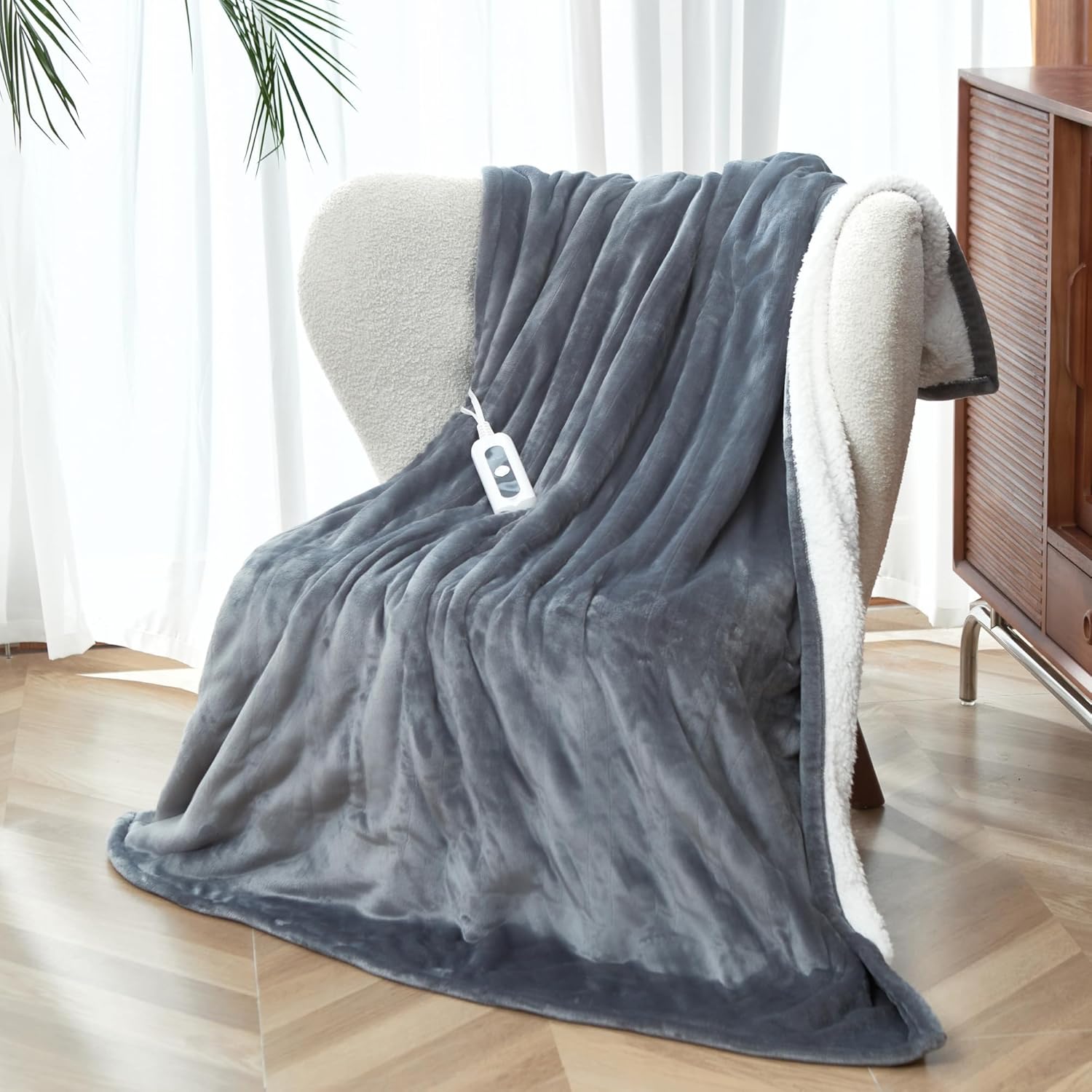 Manta térmica, manta térmica suave y acogedora para cama, sistema de seguridad automático, 6 niveles de calefacción y regalo de apagado automático