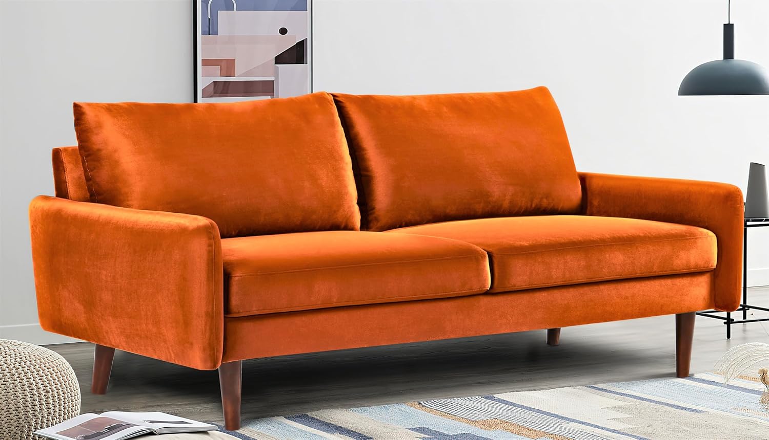 US Pride Furniture Kent – Moderno sofá de terciopelo, cómodo sofá de 3 plazas para salas de estar y espacios pequeños, muebles de estudio ideales