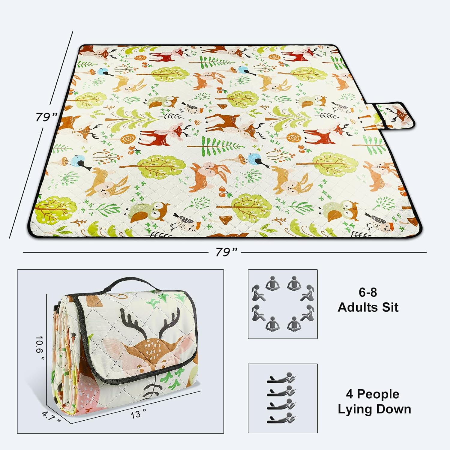 Mantas de picnic extra grandes de 80 x 80 pulgadas, impermeable, plegable, para exteriores, playa, doble impermeable, manta de campamento para