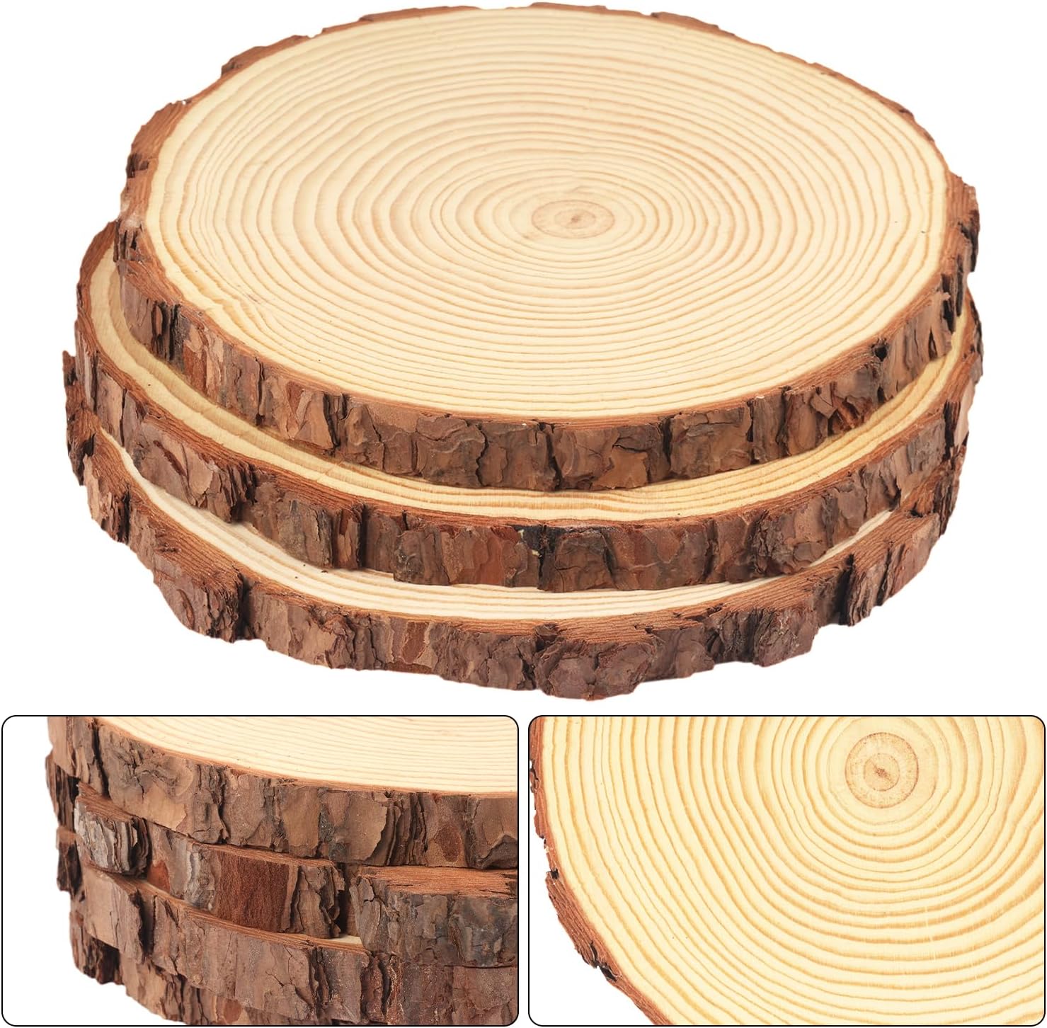 6 piezas de rebanadas de madera natural de 8 a 9 pulgadas, círculos de madera de pino sin terminar con cortezas para posavasos, manualidades,