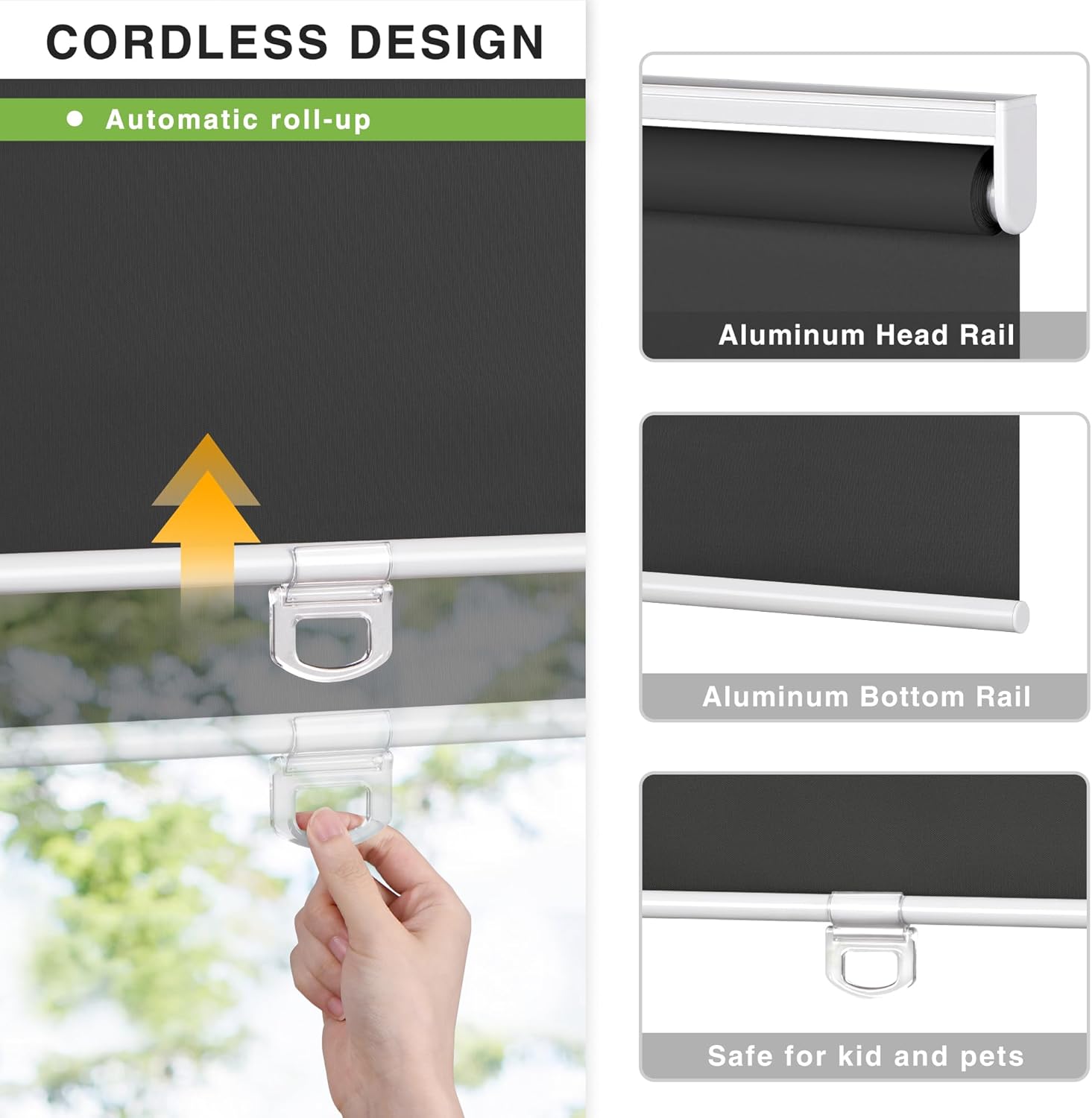 LazBlinds Persiana enrollable sin cordón, persianas opacas para ventanas, tela impermeable con aislamiento térmico, protección UV, persianas