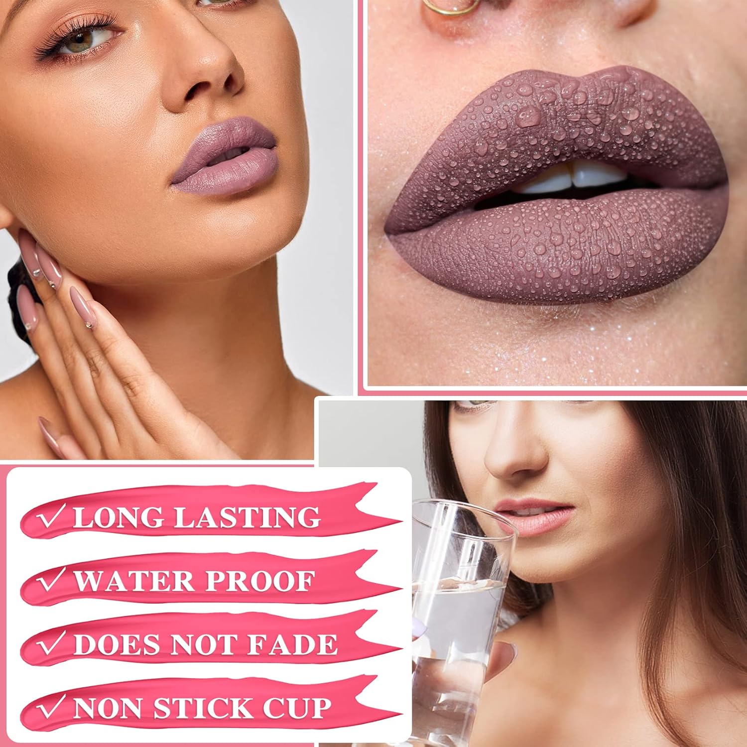Fusang Juego de 3 lápices labiales mate color nude, lápiz labial mate de larga duración para mujeres, juego de brillo labial nutritivo para mujeres,