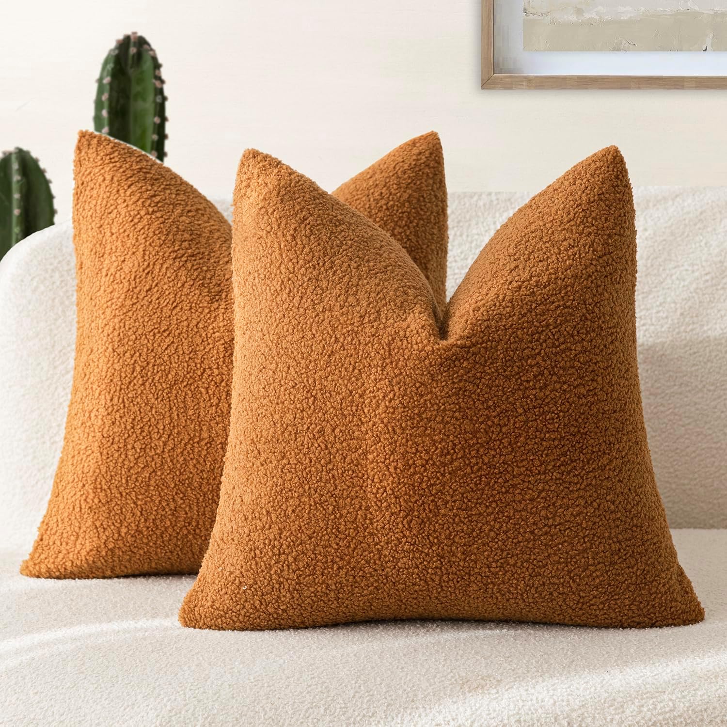 Foindtower Paquete de 2 fundas de cojín decorativas de piel sintética y rizada, suave y mullida, con cremallera, acogedora funda de almohada para el