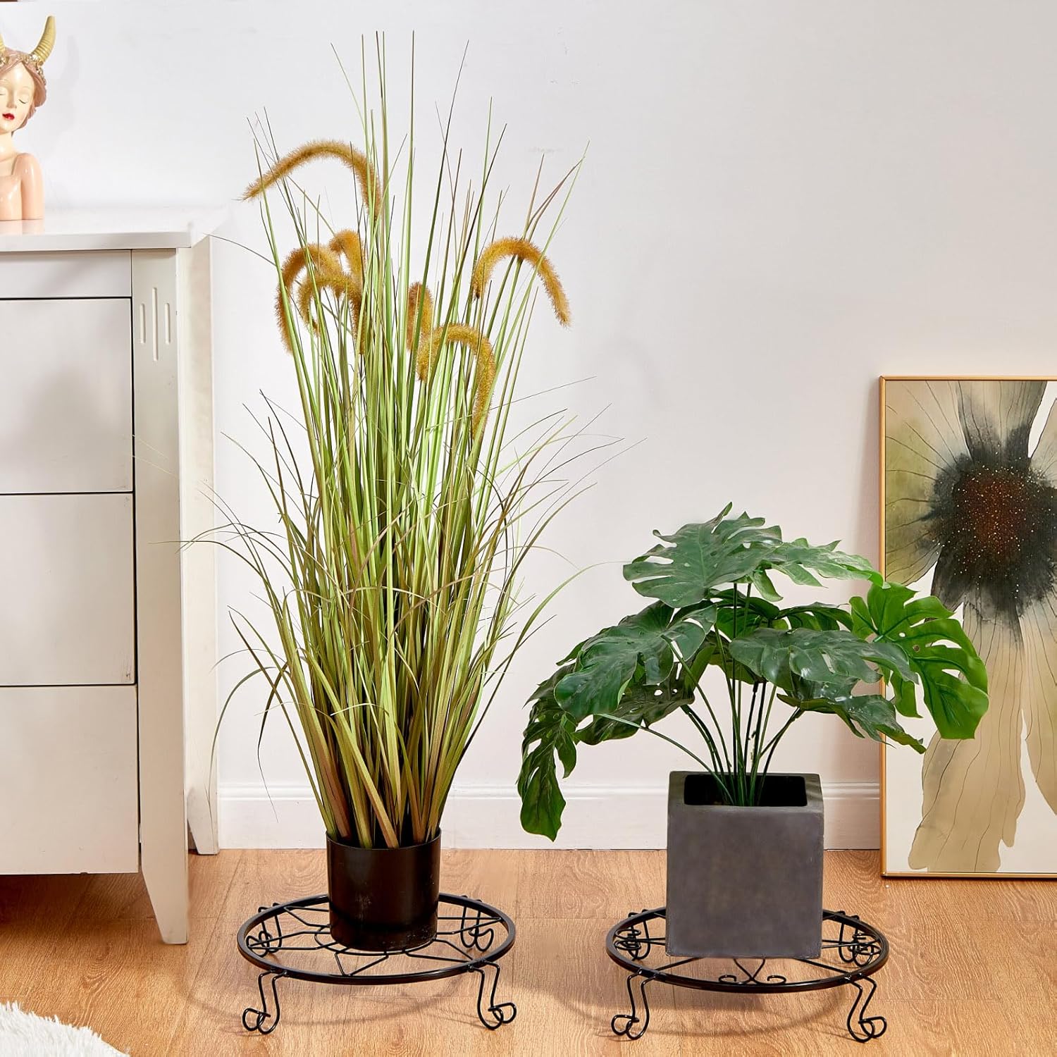 Soporte de metal para plantas de 12 pulgadas para interiores y exteriores, soporte para macetas para patio, estante redondo de hierro forjado,