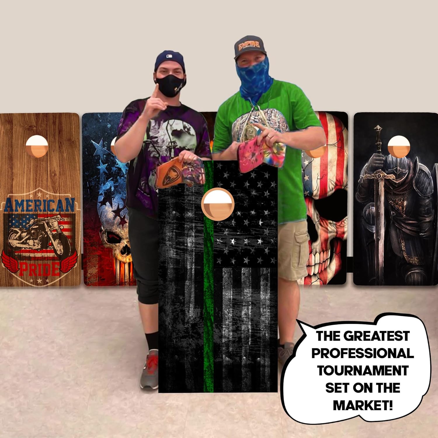 BackYardGamesUSA Juego de tablas de Cornhole Pro  Fabricado en Estados Unidos  Abedul báltico 34  Sin rebote  Patas triples gruesas  Dos soportes y