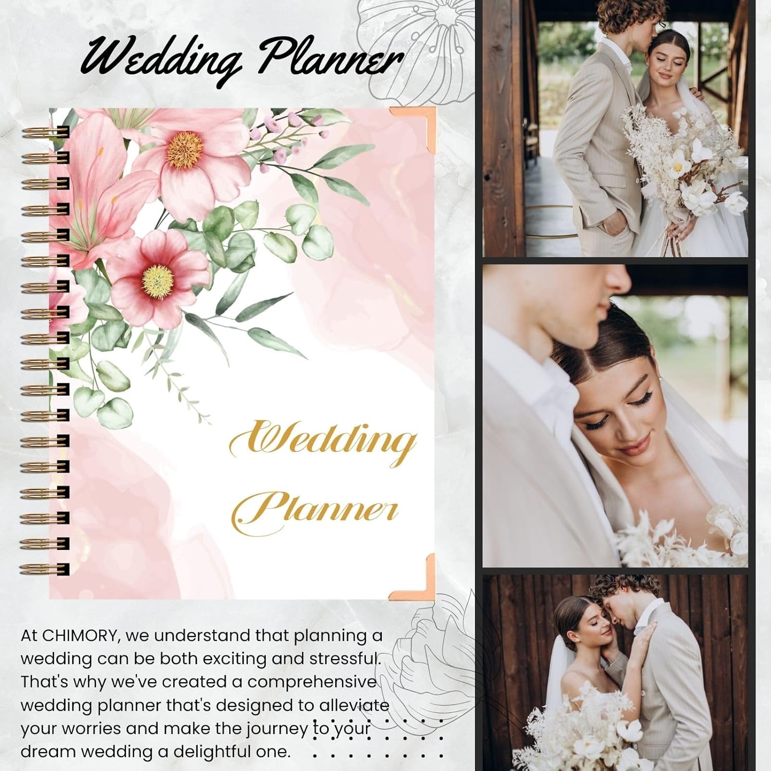 Agenda de boda rosa y organizador para la novia, planificador de boda, libro de compromiso único para parejas recién comprometidas, organizador de