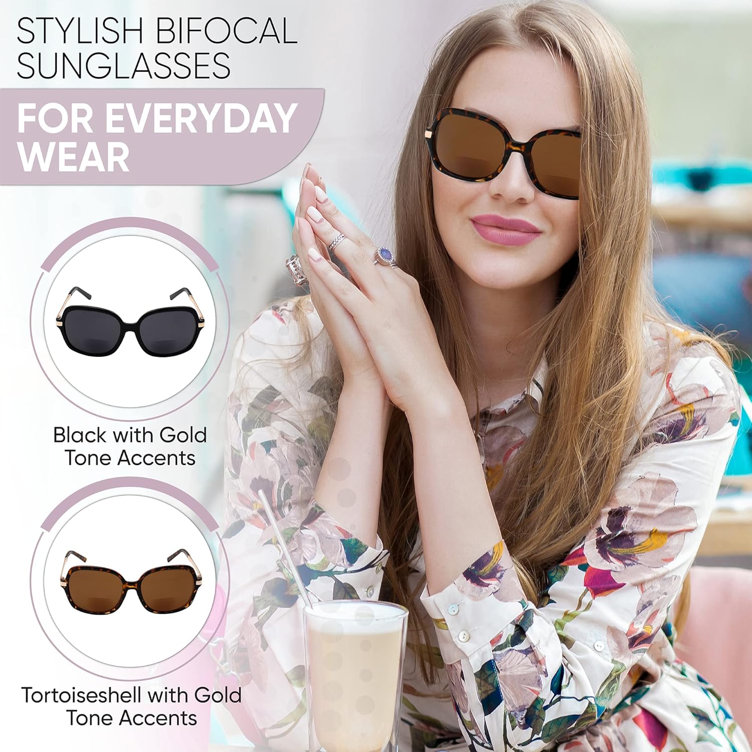 Yogo Vision Gafas de sol bifocales de lectura para mujer, clásicas, cuadradas, UV400, protección solar, lentes de lectura para exteriores +3.5