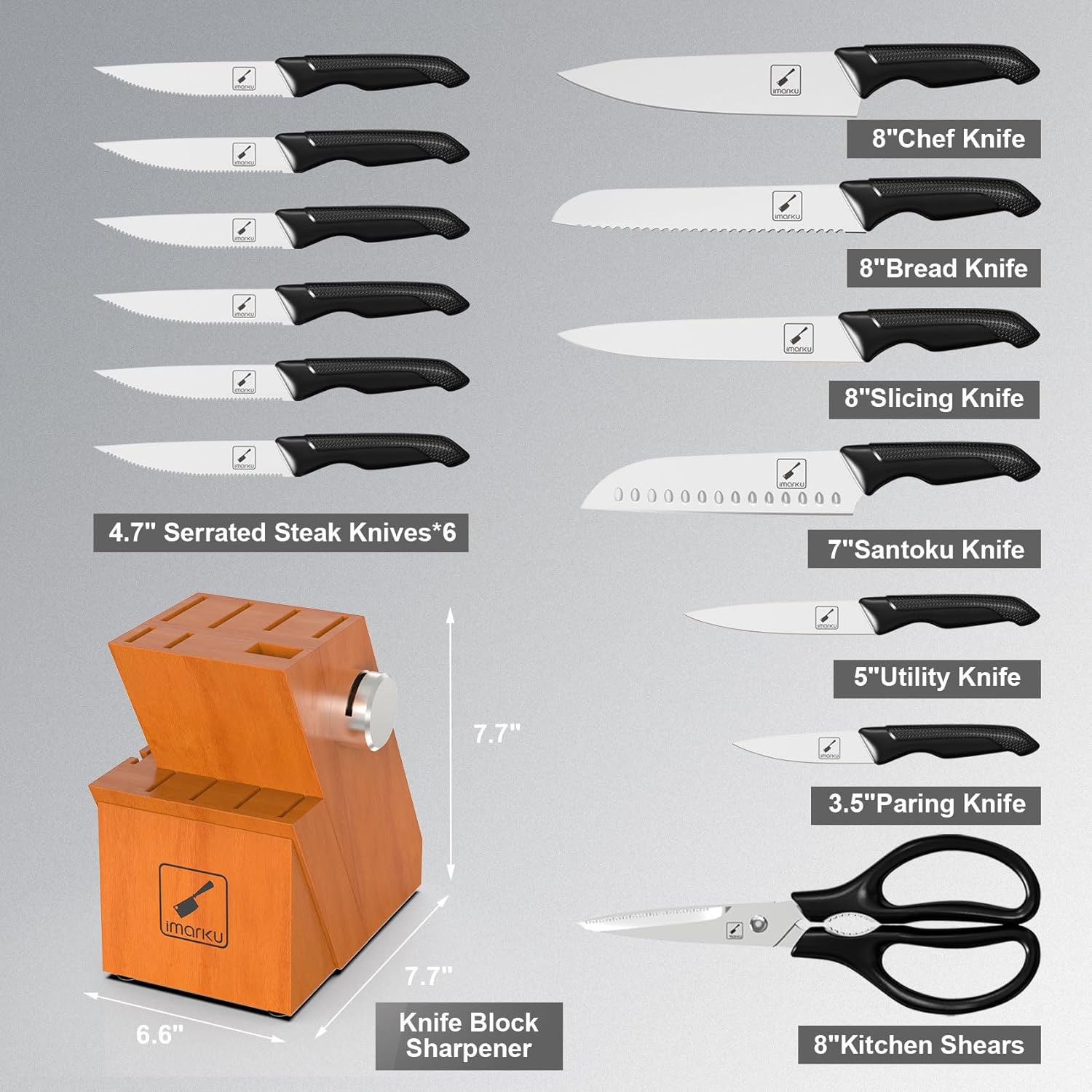 imarku Juego de cuchillos de cocina de 14 piezas con bloque, juego de cuchillos japoneses de acero inoxidable de alto carbono para cocina, apto para