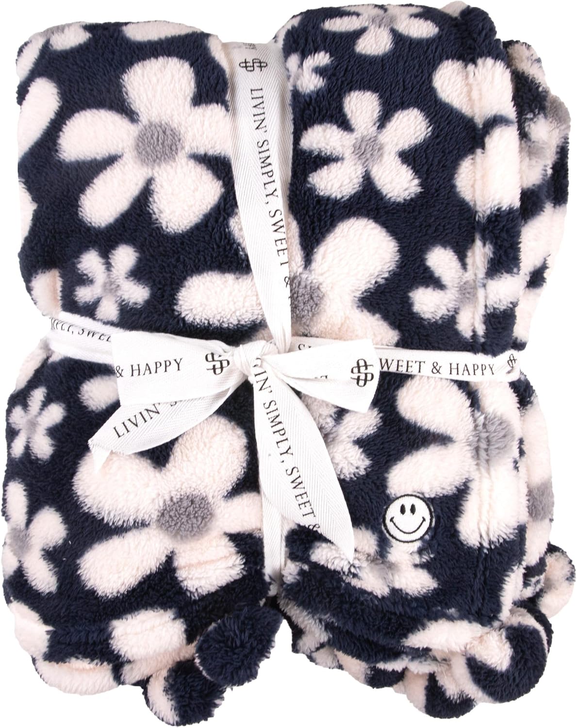 Soft N Comfy – Manta de flores nocturnas con detalle de pompones