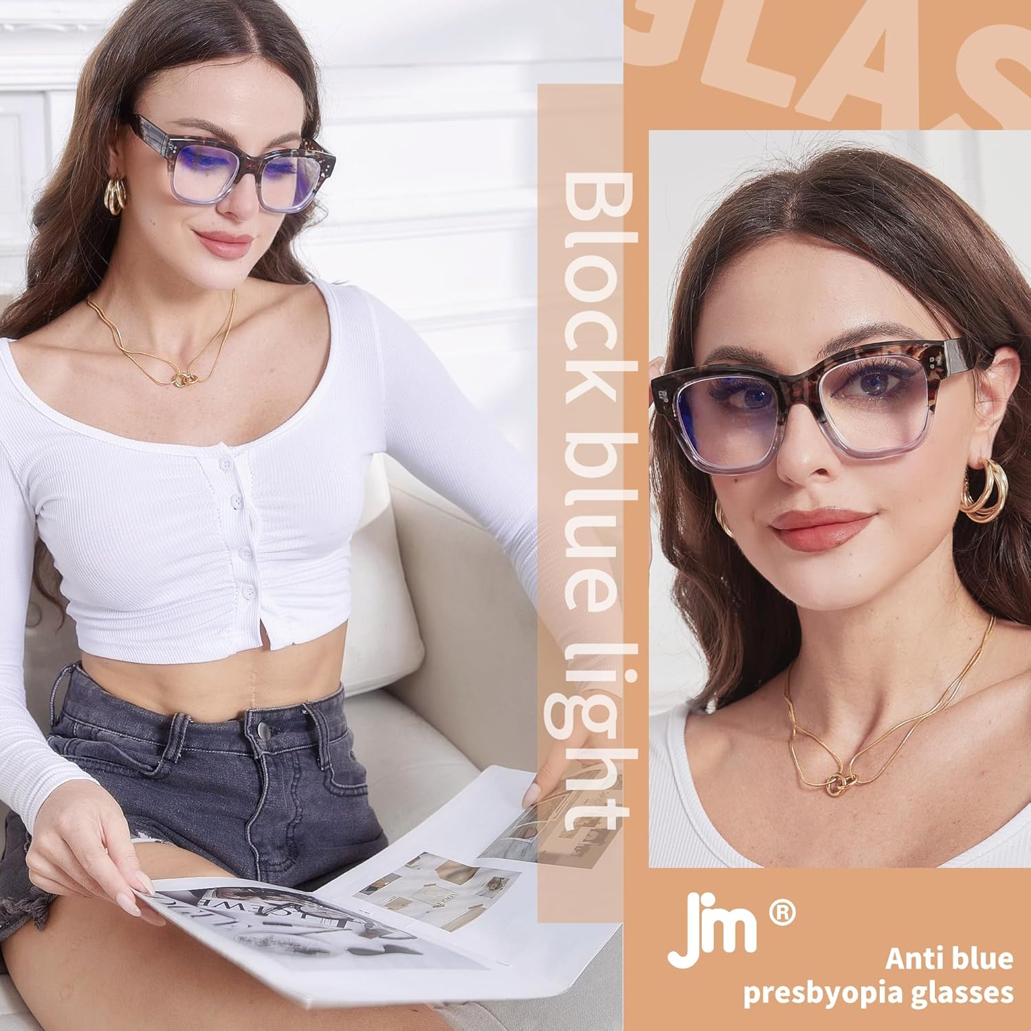 JM – Paquete de 3 lentes de lectura estilo Oprah para mujeres y hombres, cuadrados de gran tamaño, con bloqueo de luz azul