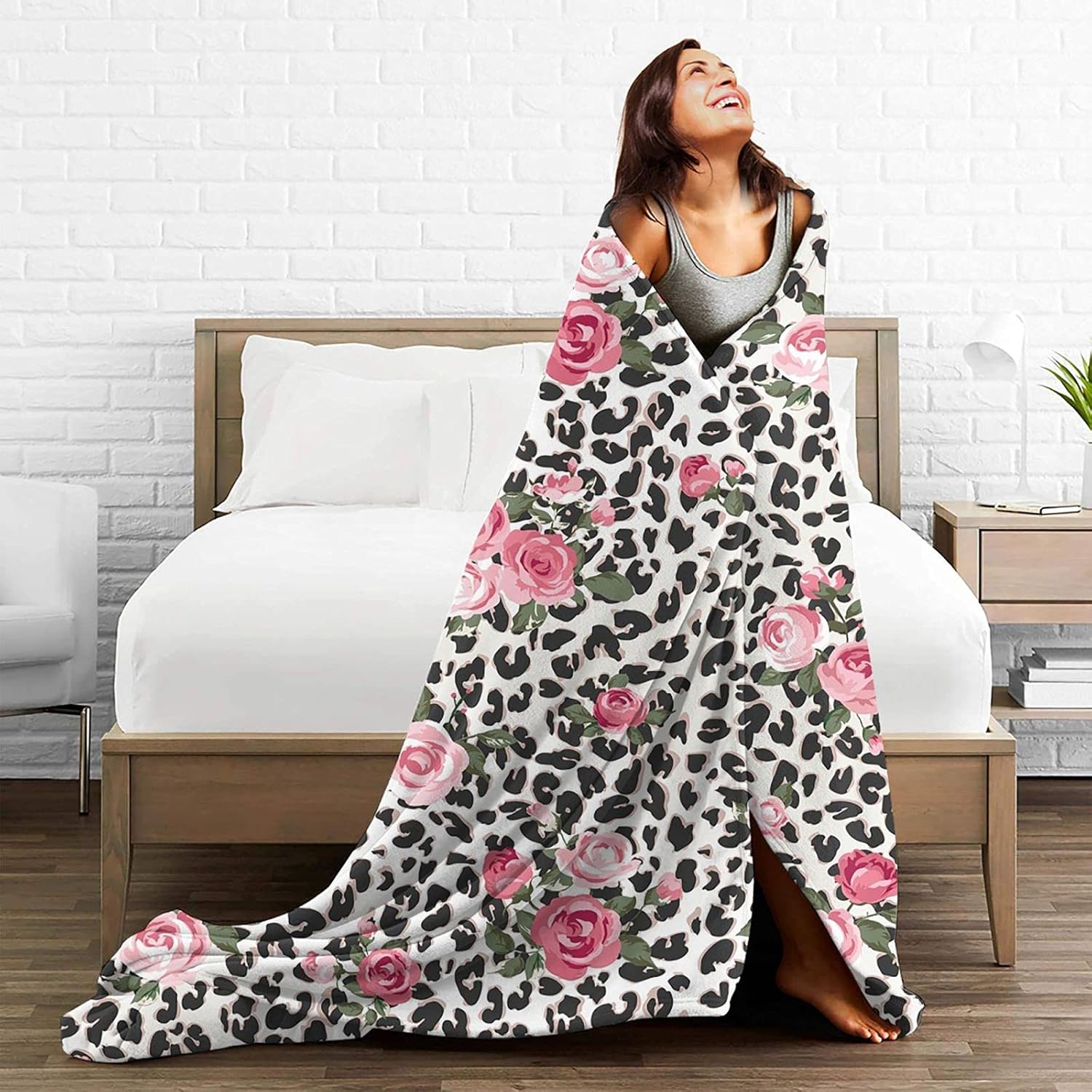 Manta de forro polar sin costuras con diseño de rosa bonita para sofá, gruesa y mullida, cálida y suave, para sofá, 40 x 50 pulgadas