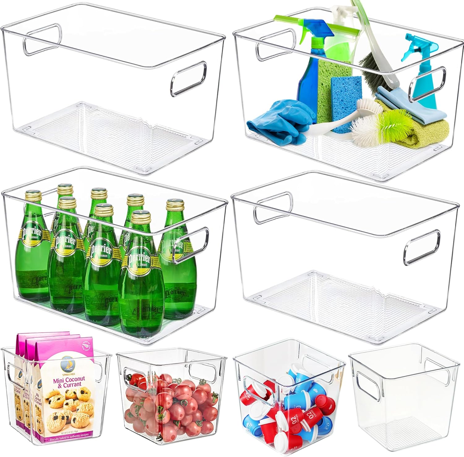 Paquete de 8 cubos organizadores de refrigerador, contenedores de almacenamiento de plástico transparente con asas, organización de despensa y