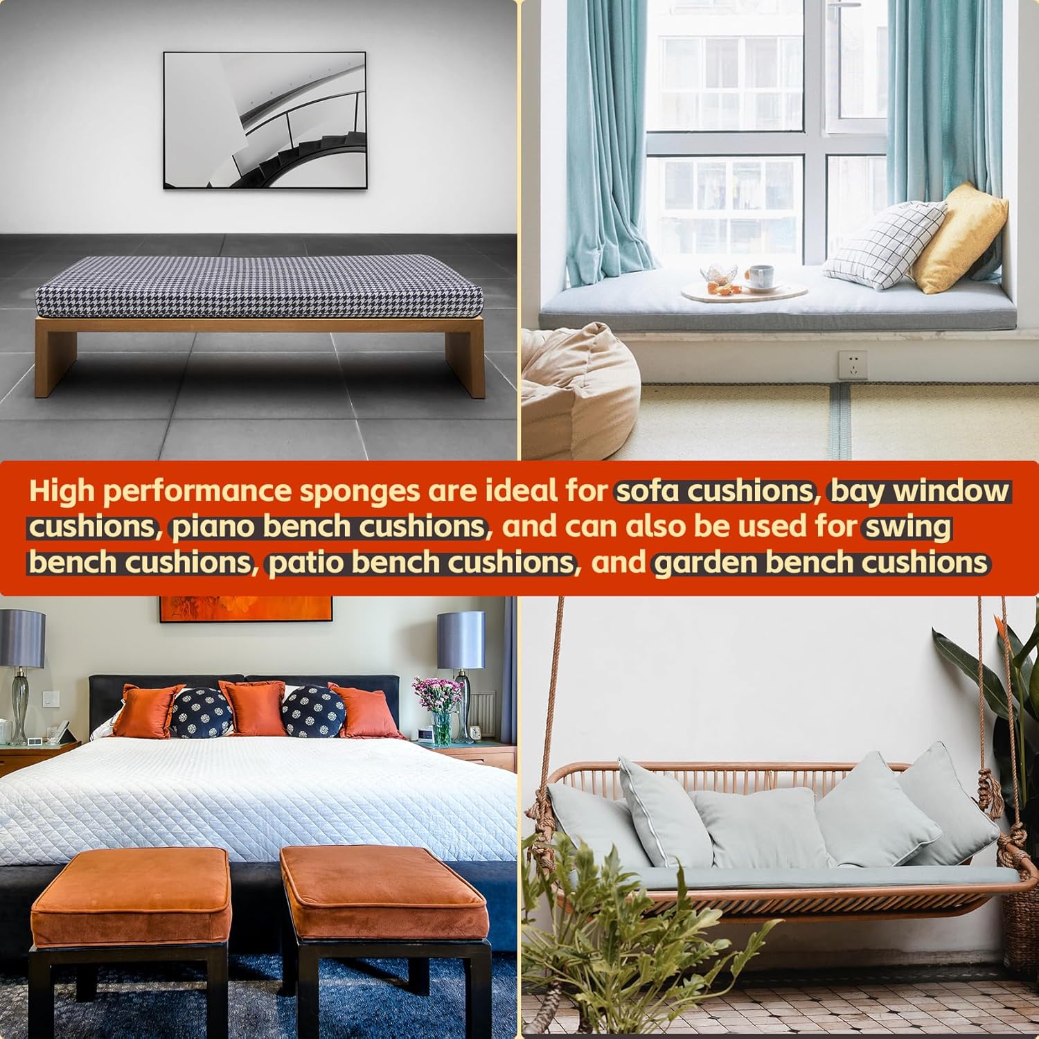 mudilun Cojines de banco personalizados para muebles de interior, cojín de banco de piano antideslizante para exterior, cojín de banco de jardín