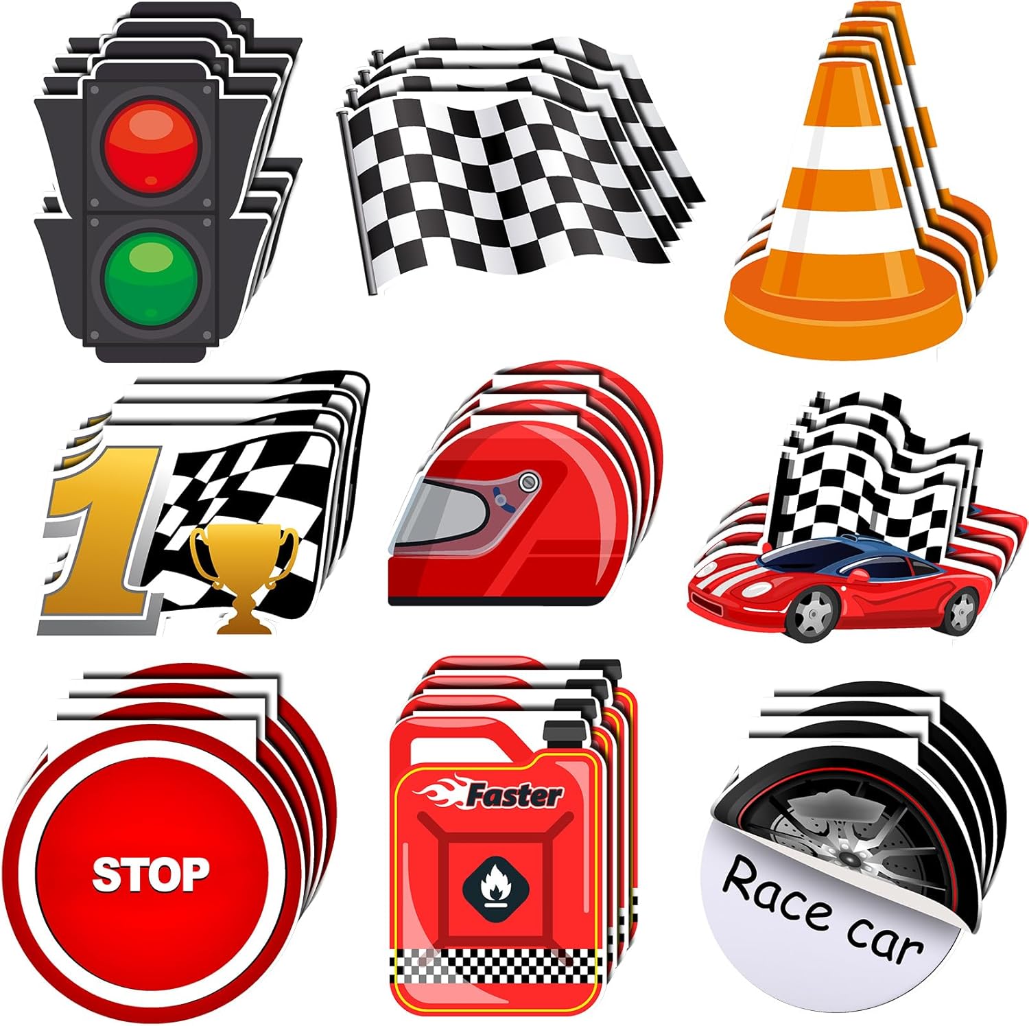 36 blocs de notas de autos de carreras para niños, tanque de combustible, bandera, semáforo, casco de carreras, trofeo, parada para cumpleaños de