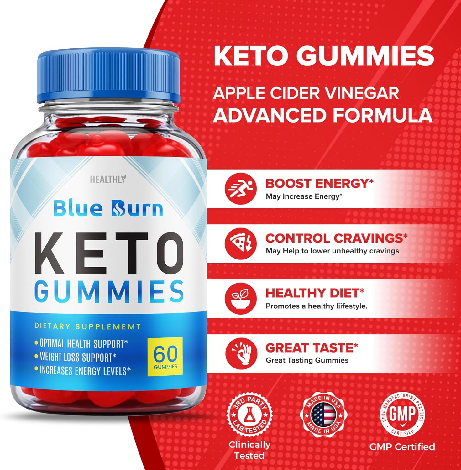 Blue Burn – Gomitas Keto  Fórmula oficial, veganas  BlueBurn Keto Acv Gomitas de sidra de pérdida de peso con vinagre de sidra de manzana, 1000 mg,