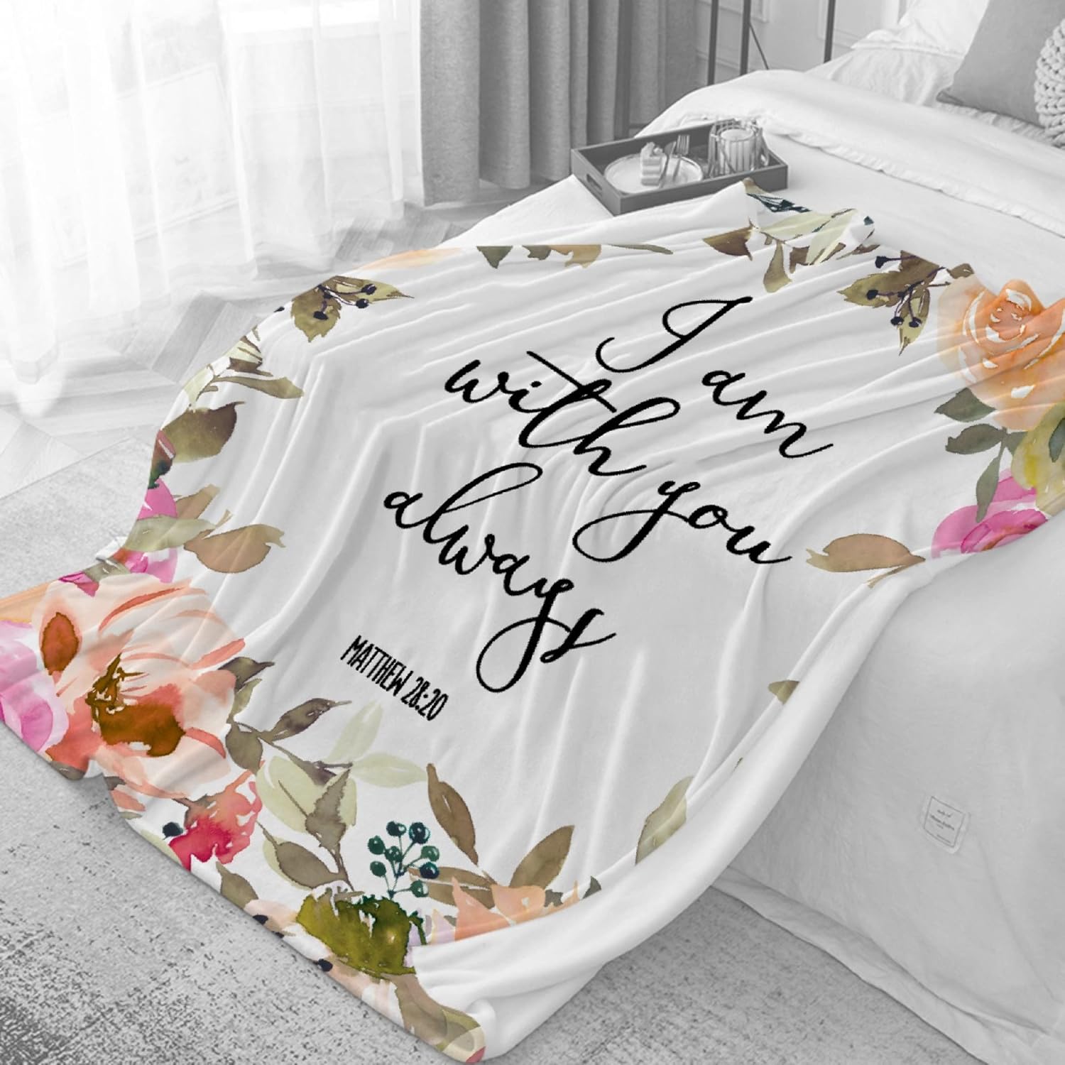 Briizy Manta de versículo bíblico  Manta con texto en inglés “I Am with You Always  Manta de oración cálida y esponjosa con las Escrituras para