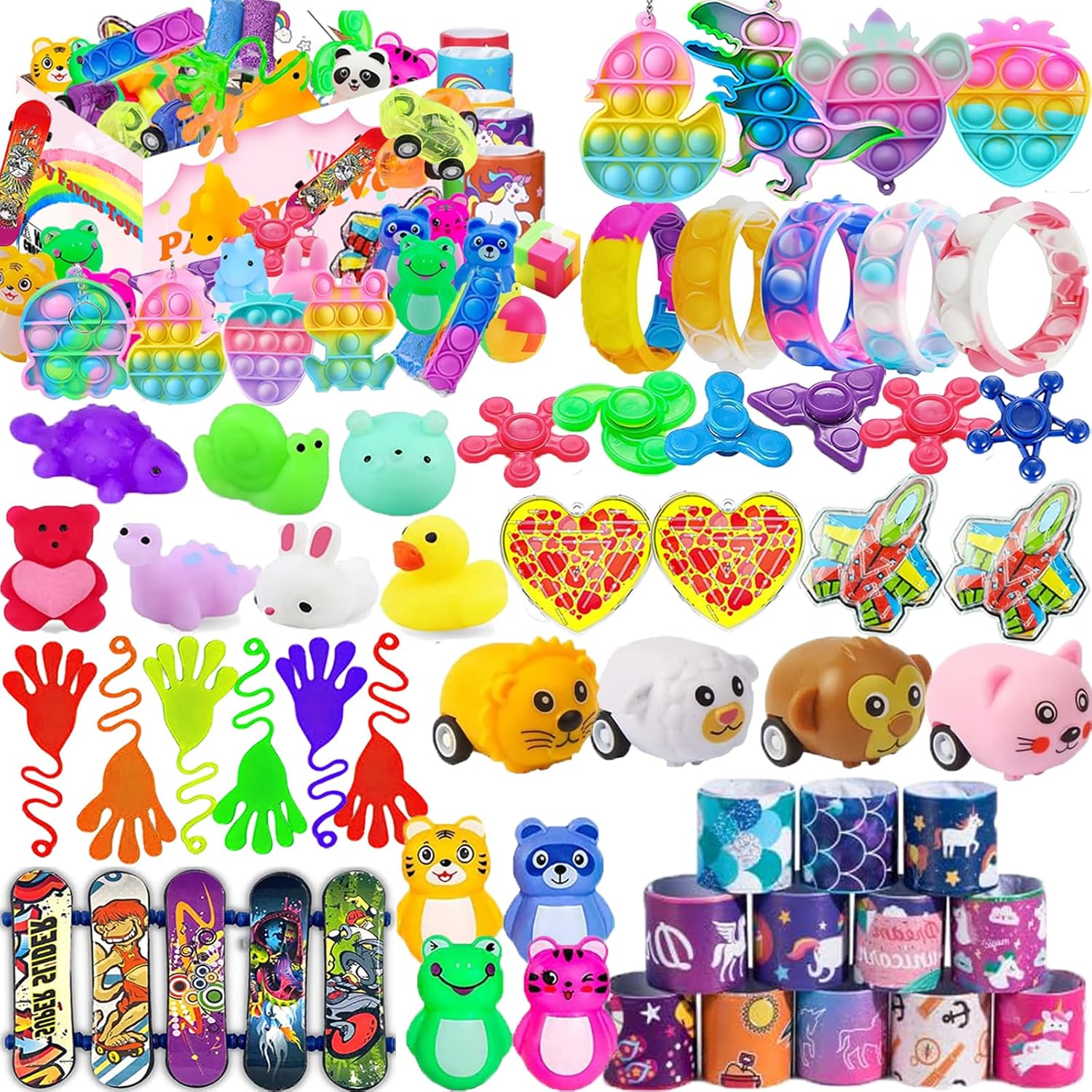 62 piezas de juguetes para ansiedad para niños, caja del tesoro, juguetes de aula, relleno de piñata, cofre del tesoro, caja de premios para niños