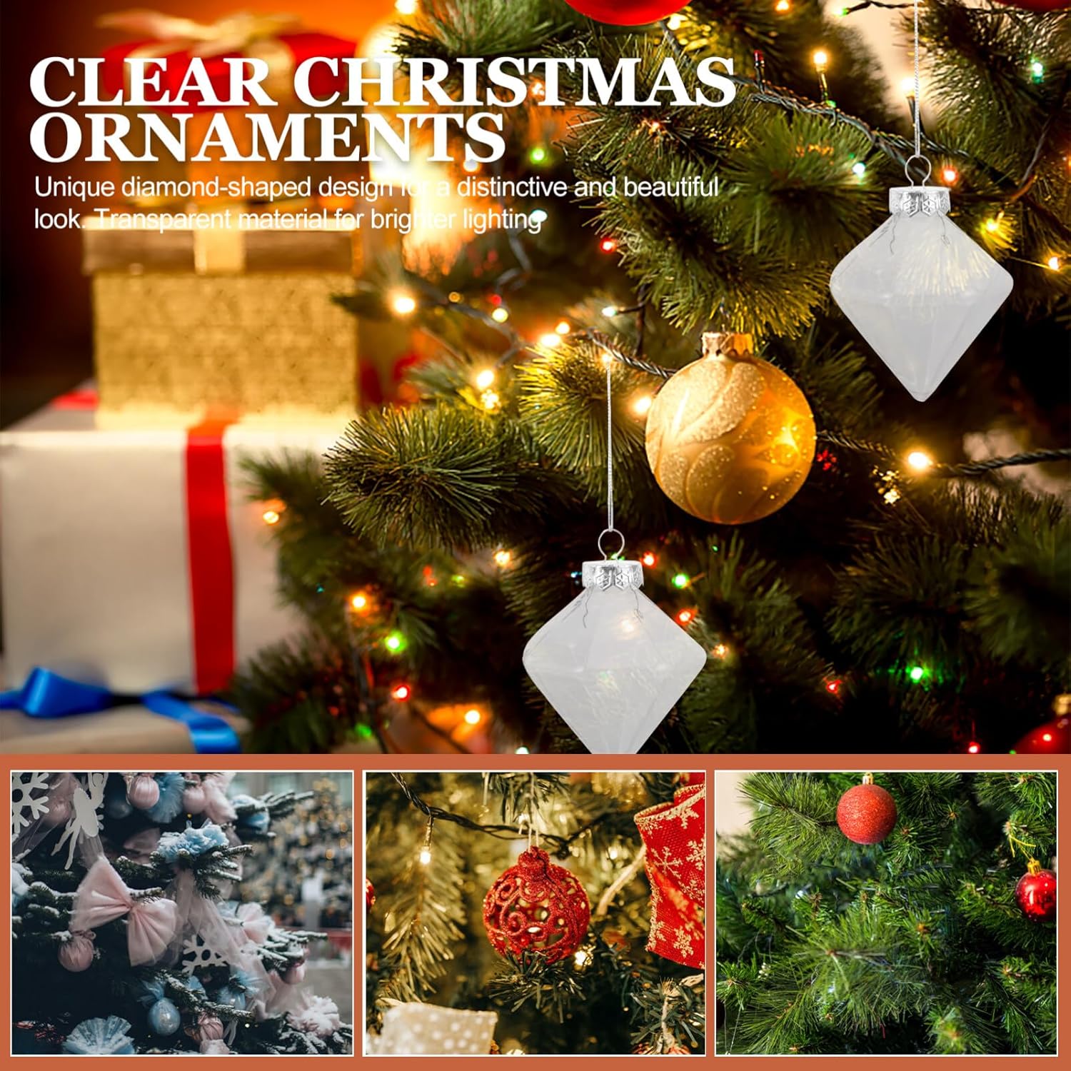 Angoily Bolas de adorno rellenables de plástico transparente para Navidad, 12 unidades, prisma, bola de decoración de Navidad para proyectos de