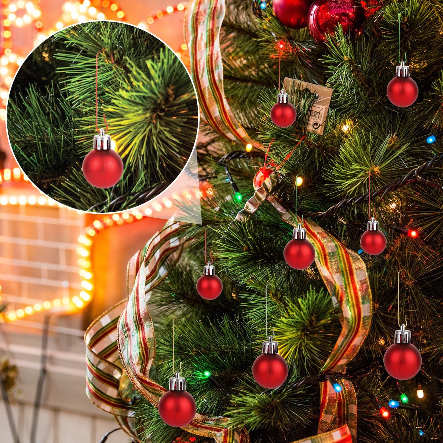 200 ganchos para adornos de Navidad, 2.4 x 0.5 pulgadas, ganchos para adornos de árbol de Navidad en forma de C con caja de almacenamiento, ganchos
