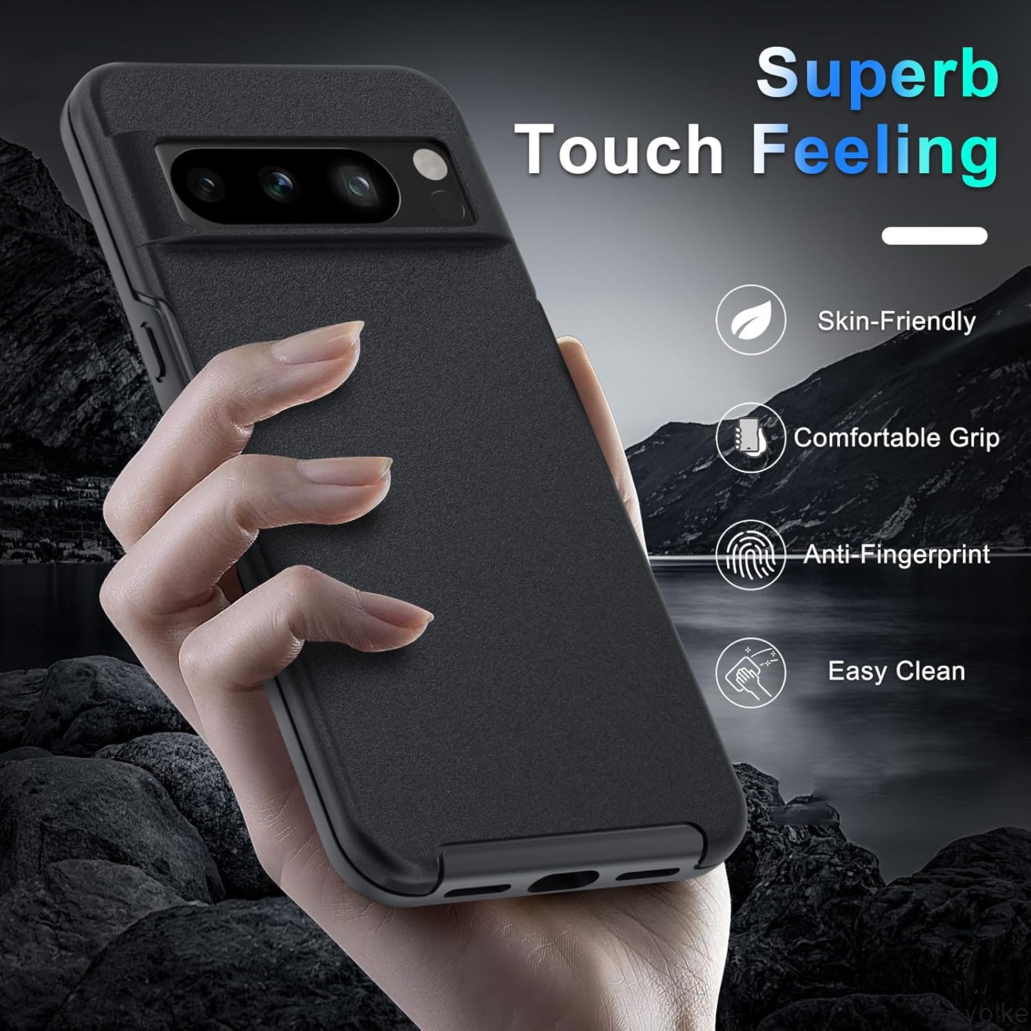 YENAPOON Funda para Google Pixel 8 Pro, protección contra caídas de grado militar de 10 pies, paquete de 2 protector de pantalla de vidrio templado