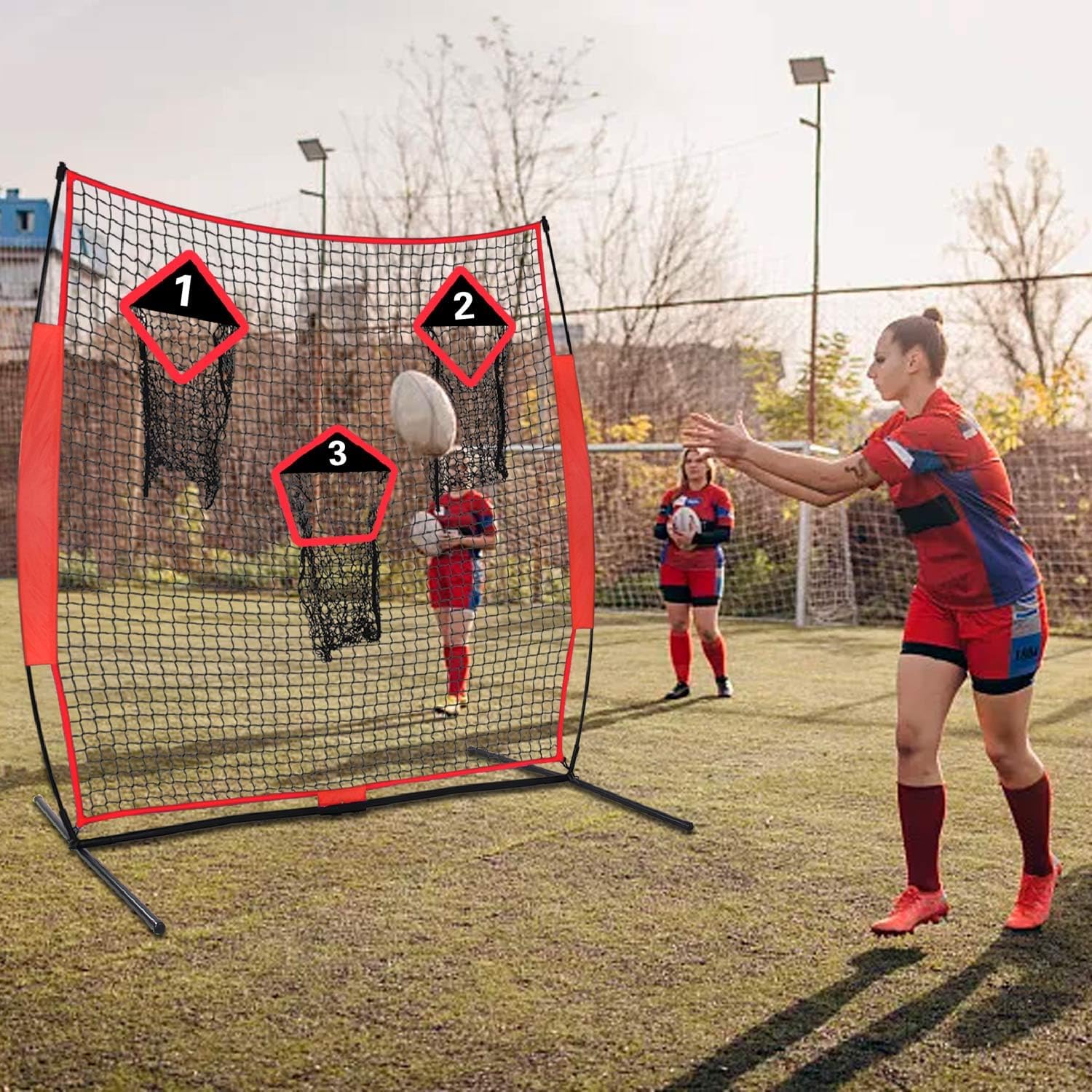 FLITURE Red de fútbol para lanzar, red de fútbol de 6 x 6 pies con tres bolsillos de objetivo, red de equipo de entrenamiento de fútbol para patio