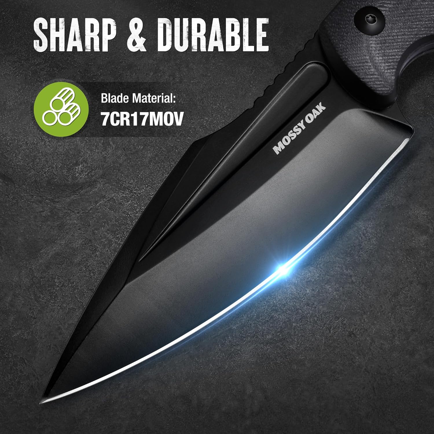 Mossy Oak Cuchillo de caza con funda, cuchillo de hoja fija de espiga completa, cuchillos al aire libre para supervivencia, campamento, senderismo